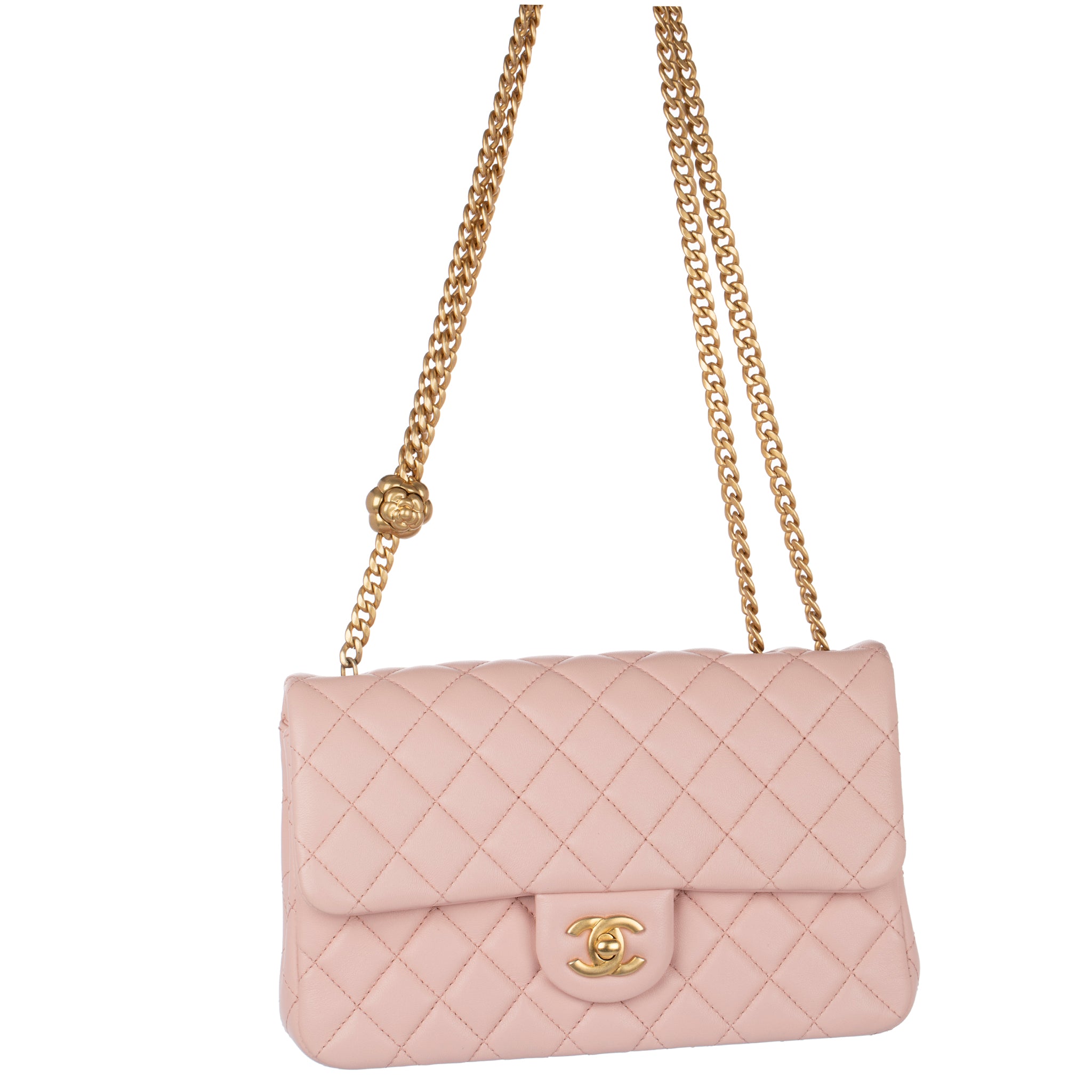 Chanel Single Classic Flap Bag Pink Lambskin Leather Gold Tone Hardware