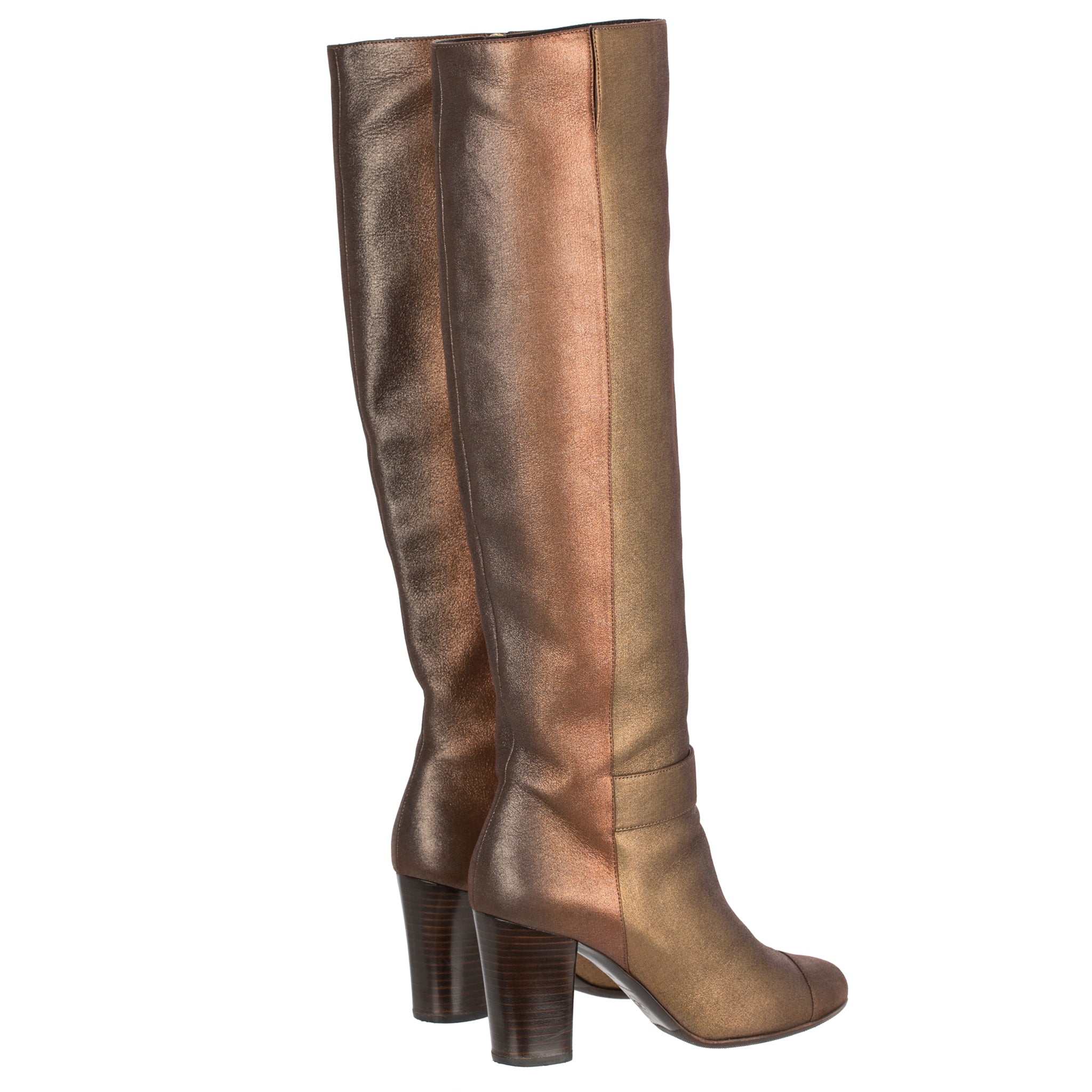 Chanel Metallic Rose Gold & Copper Knee Length High Boots 38 Fr