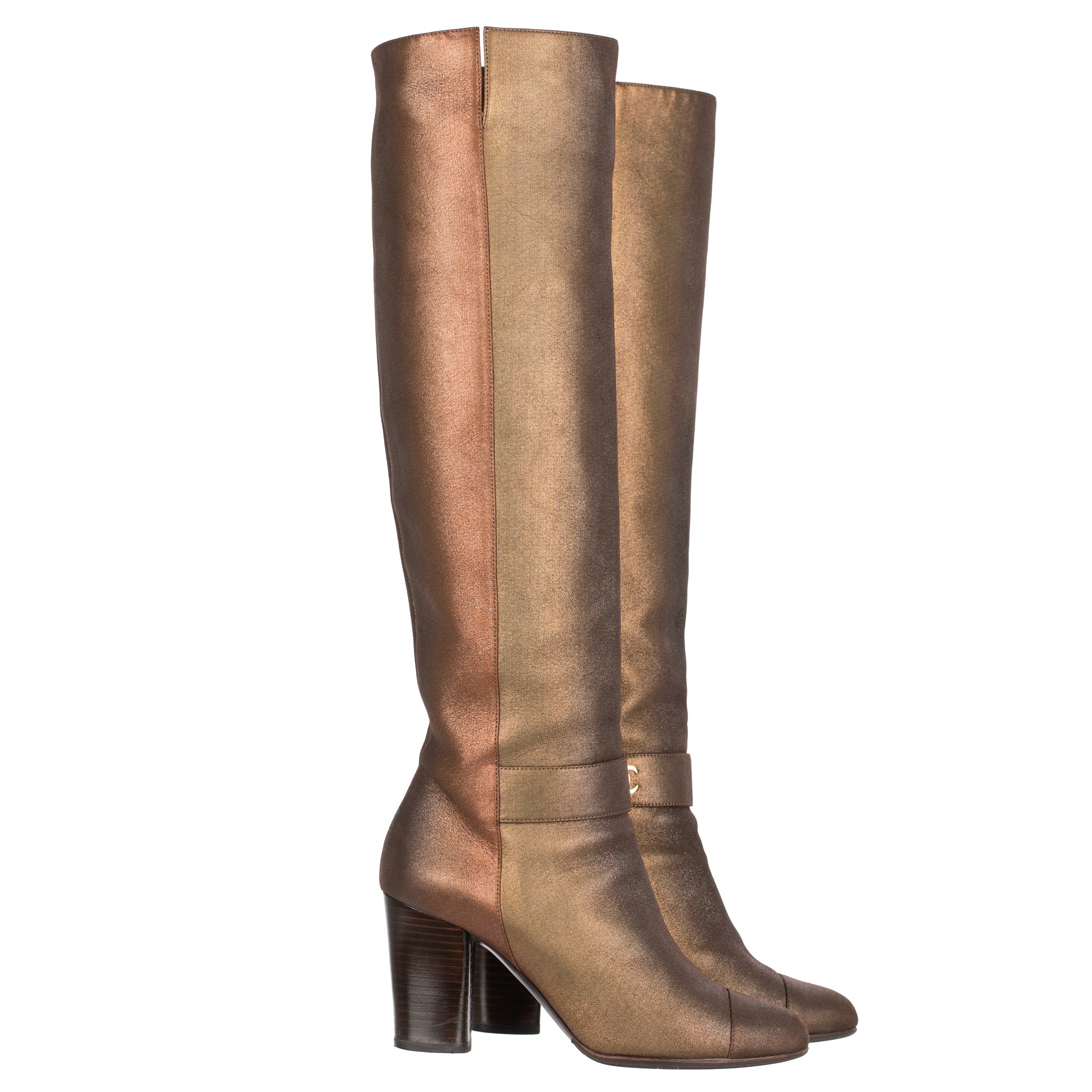 Chanel Metallic Rose Gold & Copper Knee Length High Boots 38 Fr