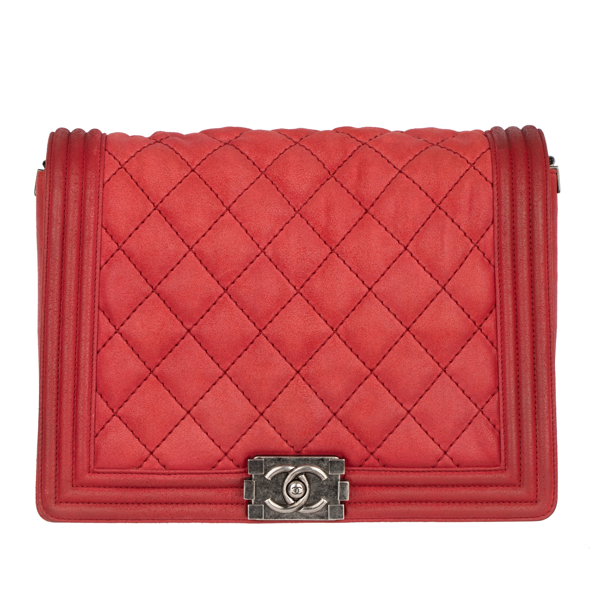 Chanel Red Quilted Suede Large Boy Flap Bag