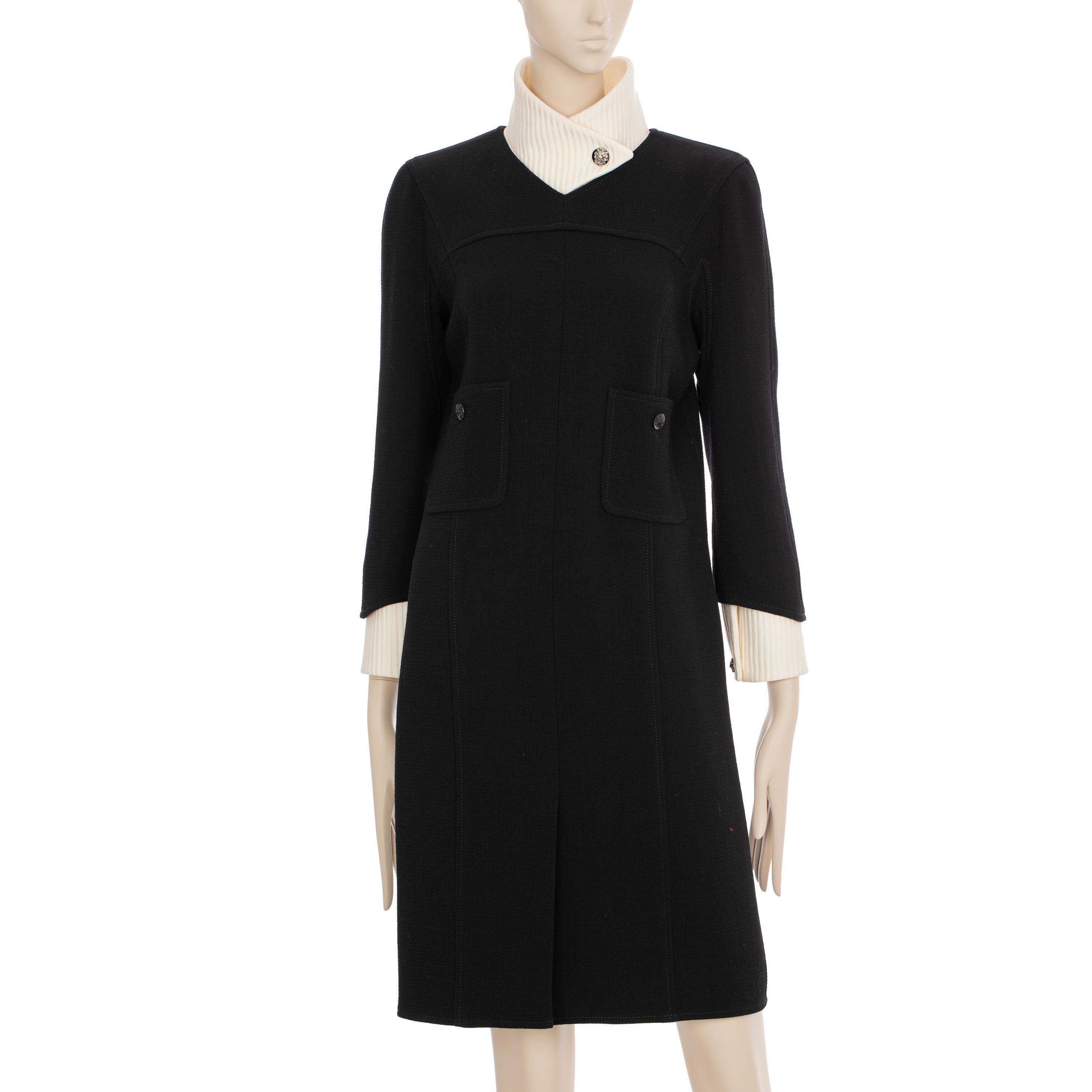 Chanel Long Black Dress With Detachable Collar & Cuff 40 FR