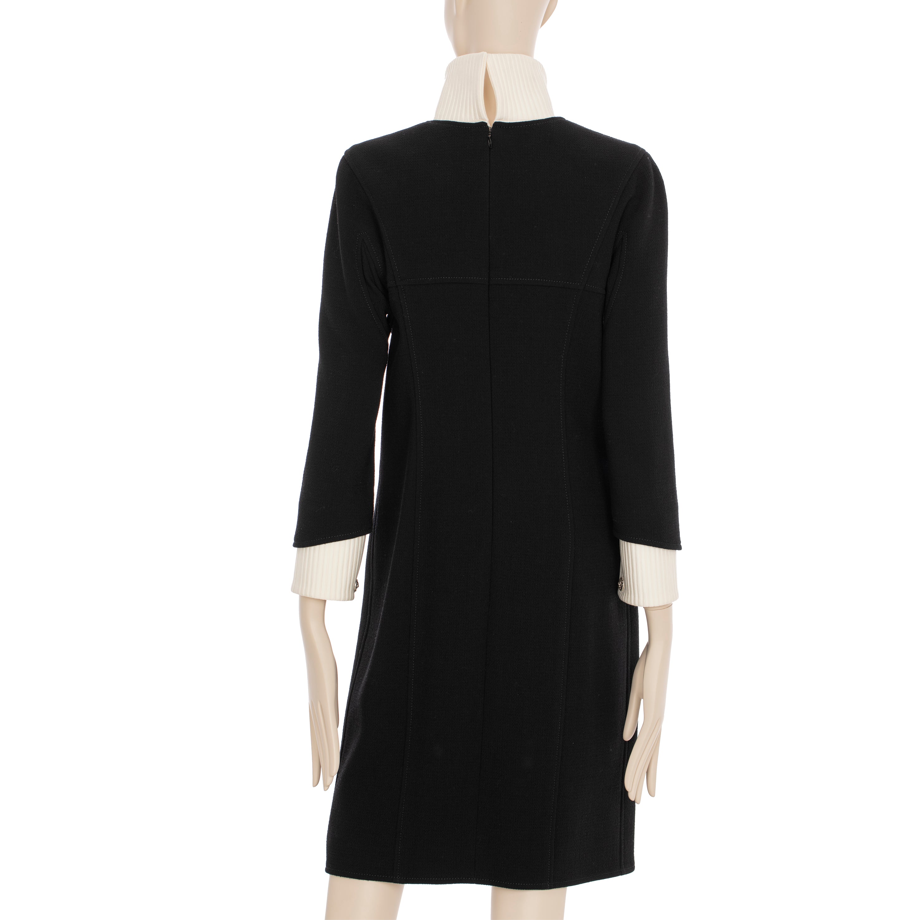 Chanel Long Black Dress With Detachable Collar & Cuff 40 FR