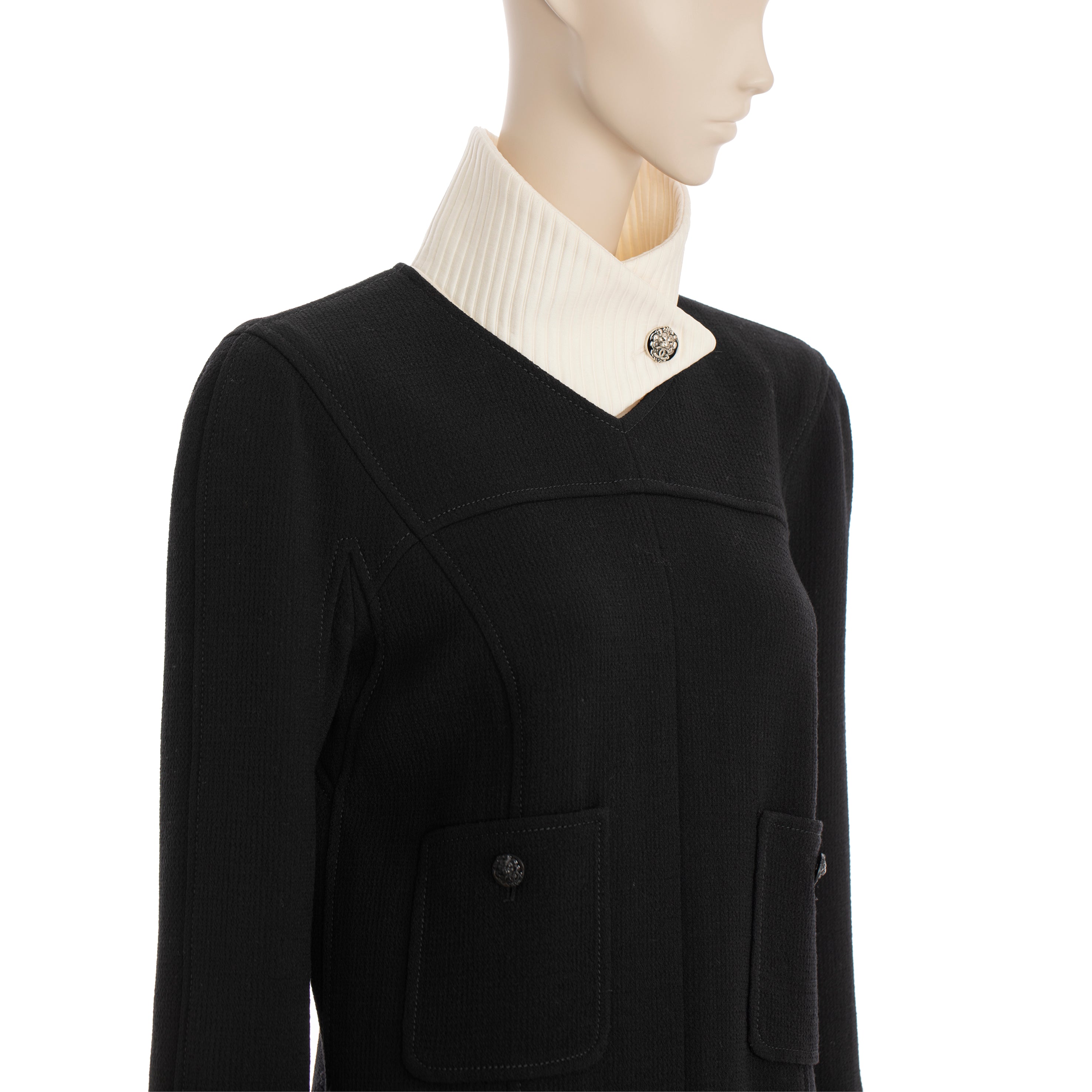 Chanel Long Black Dress With Detachable Collar & Cuff 40 FR