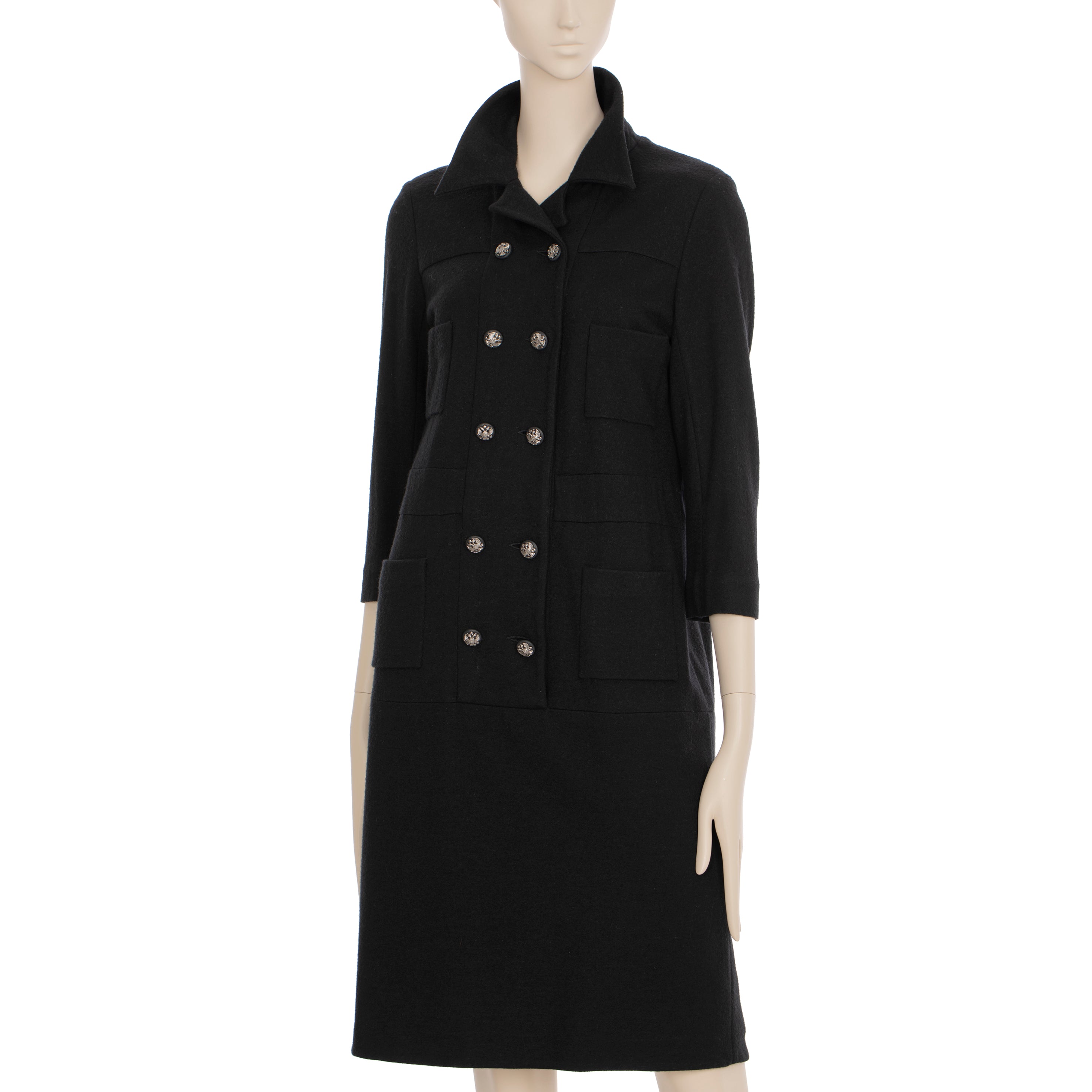 Chanel Long Black Wool Dress With Detachable Collar 40 FR