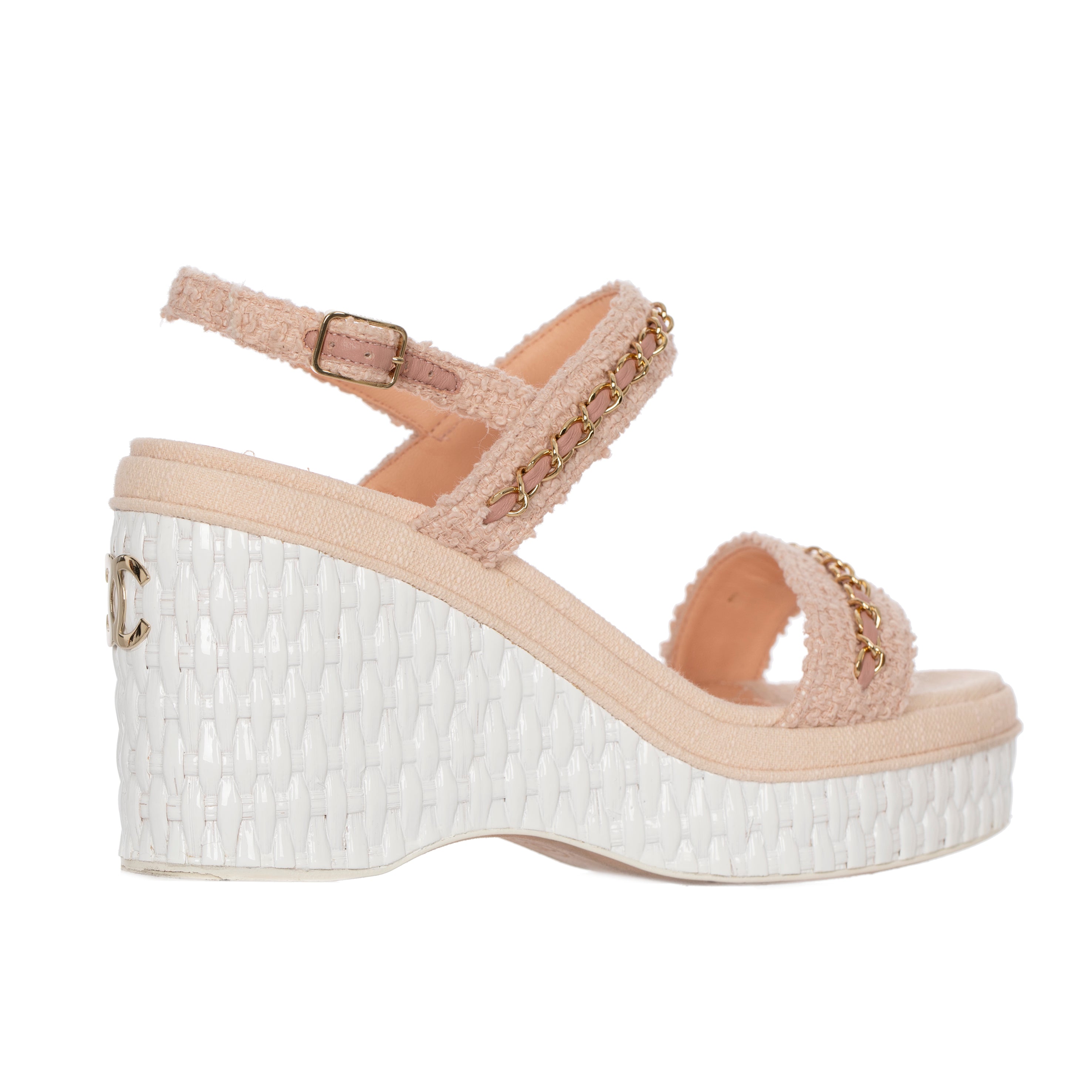 Chanel Wedge Sandals In Pink Tweed 39.5 FR