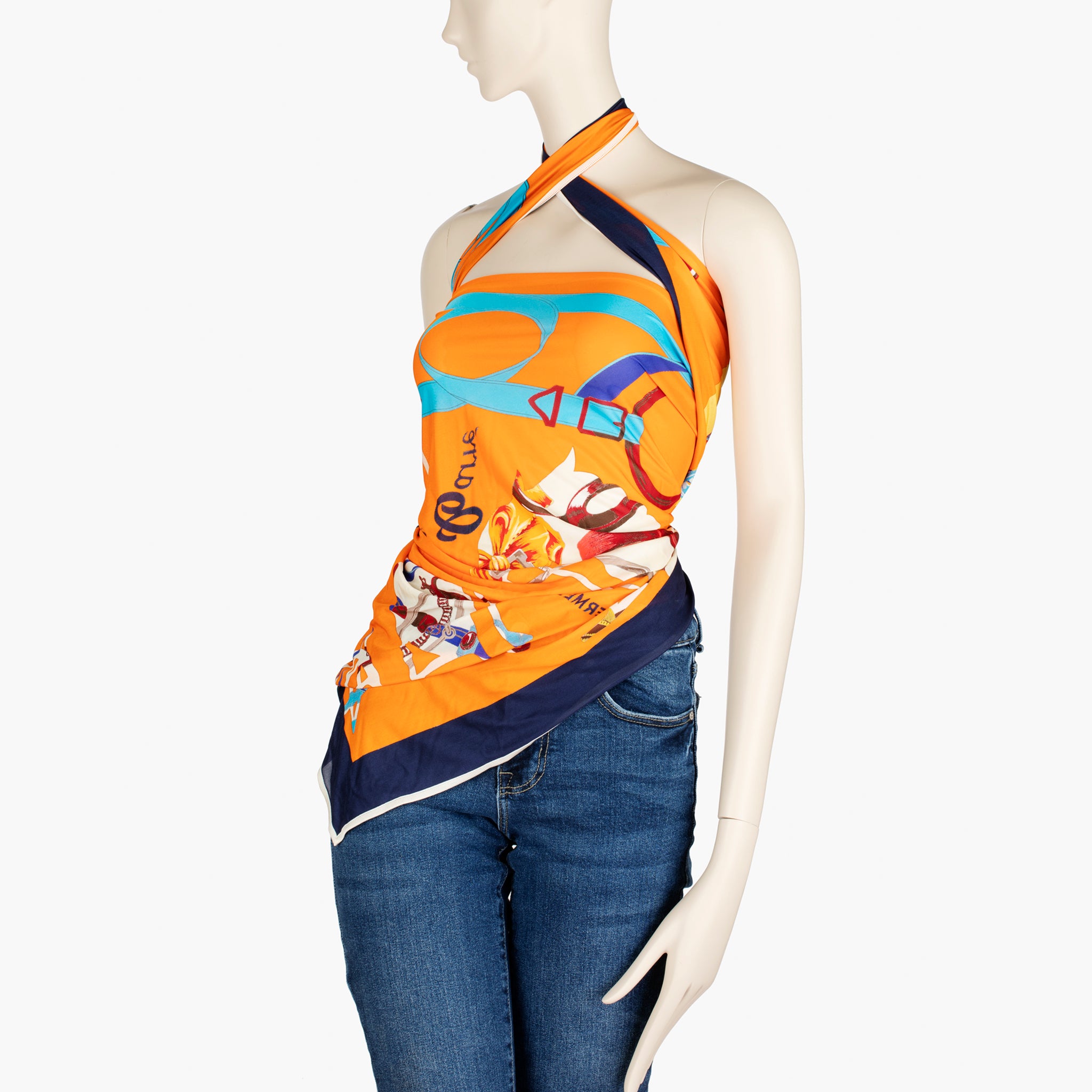 Hermès Orange Printed Silk Scarf Top Styled Multiple Ways