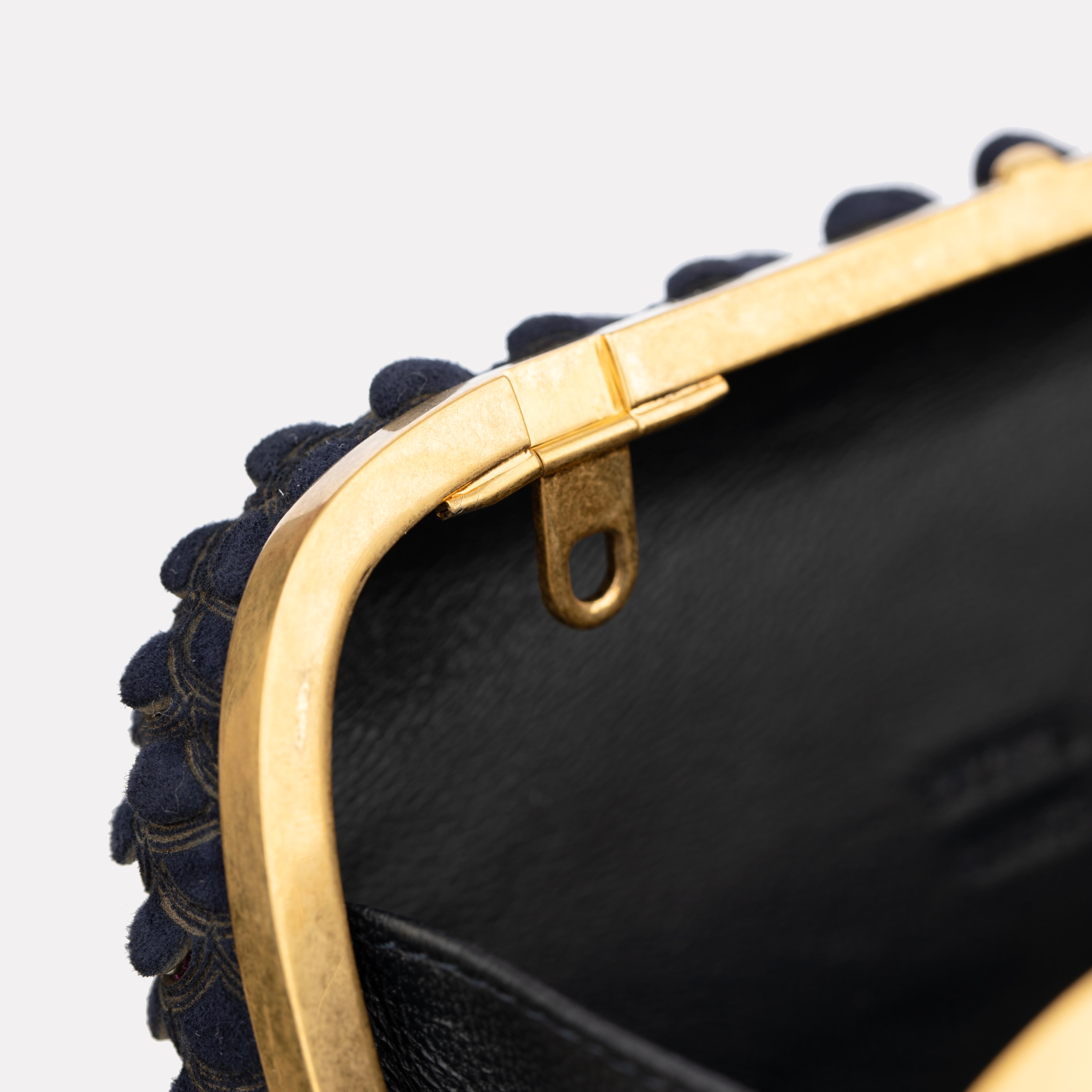 Alexander McQueen Navy Blue Textured Suede Studded Skull Clutch