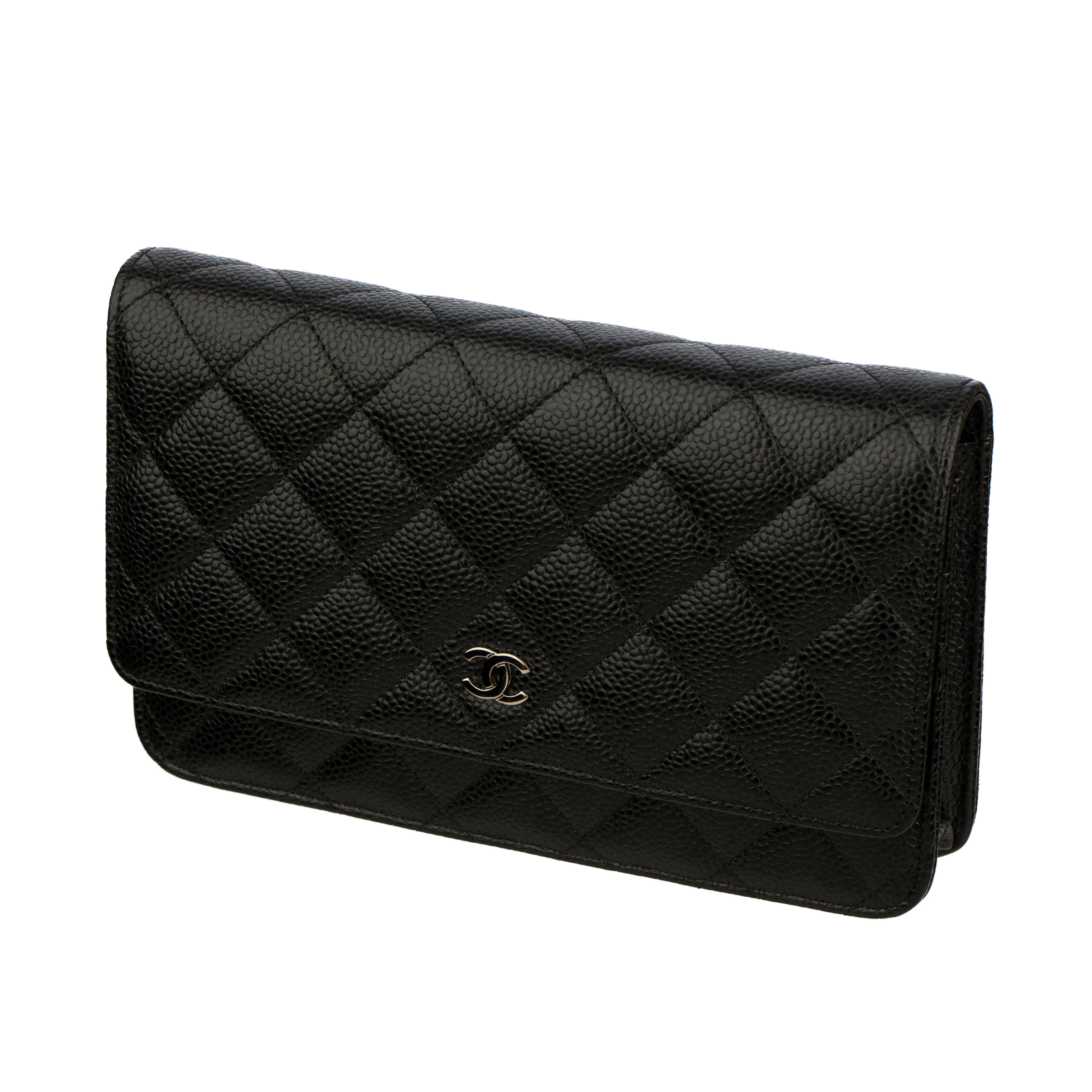 Chanel Wallet On Chain Black Caviar Leather Silver Tone Hardware