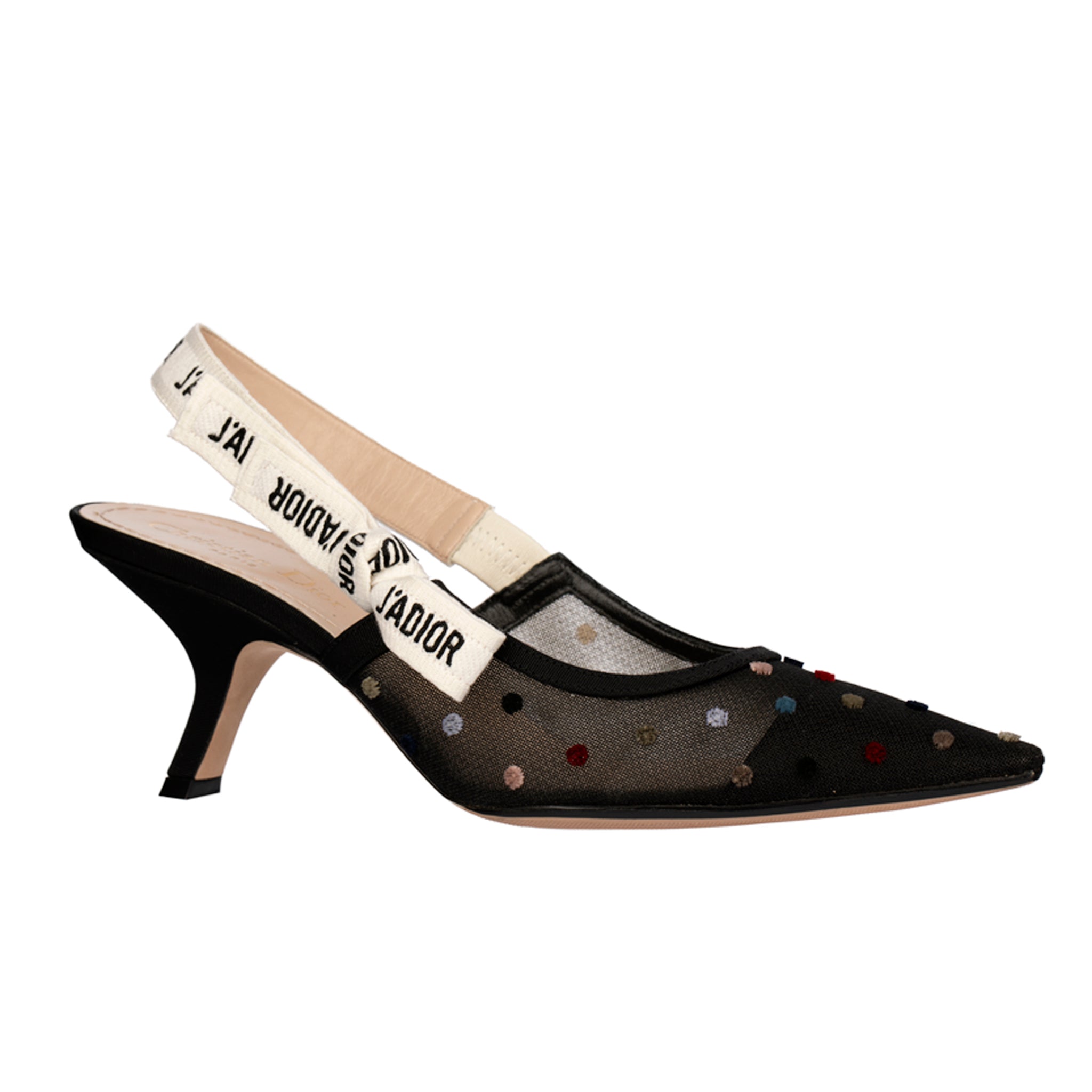 Christian Dior J’Adior Slingback Embroidered Mesh Kitten Heels – Size | 39 FR