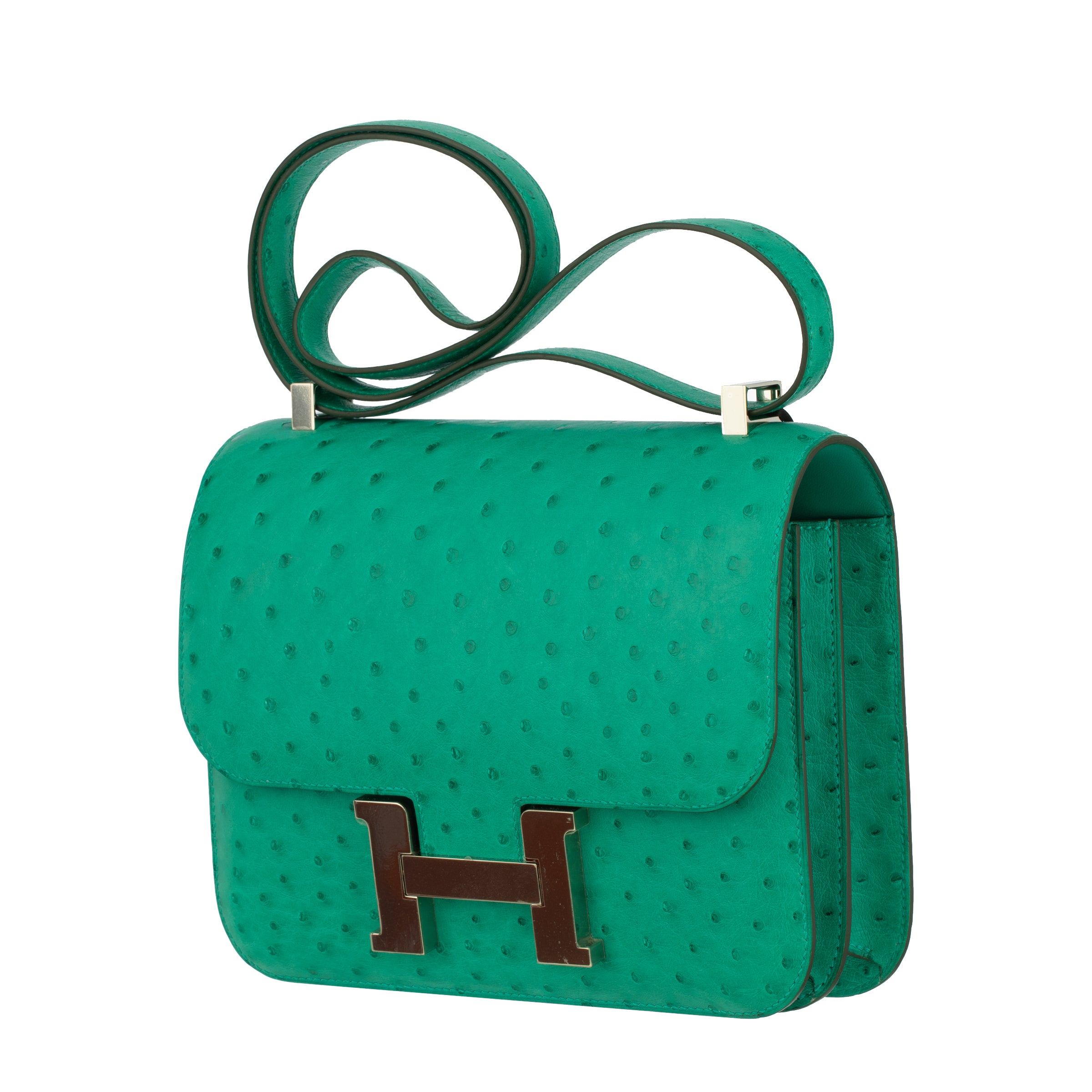 Hermes Constance 24cm Vert Verone Ostrich Leather Palladium Hardware