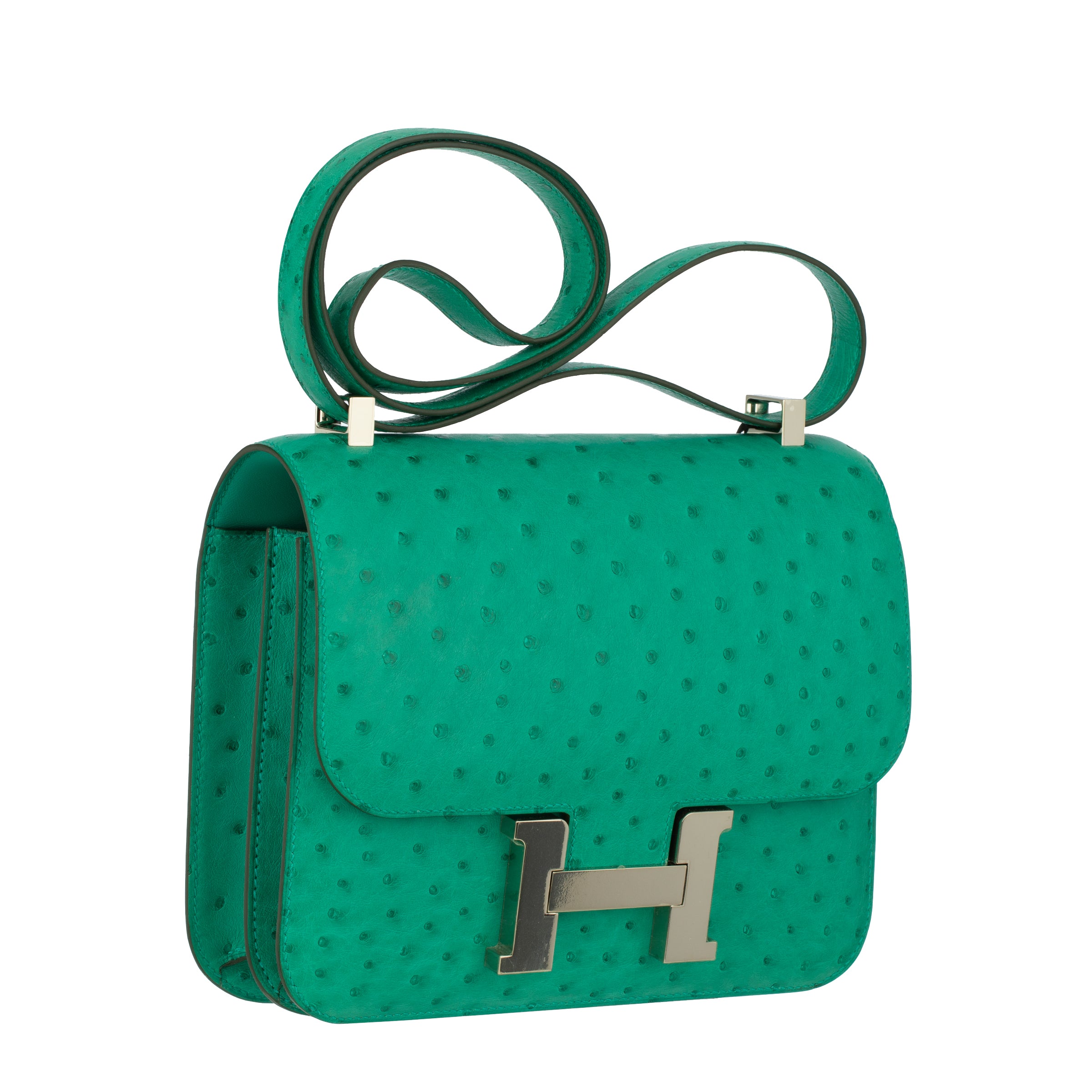 Hermes Constance 24cm Vert Verone Ostrich Leather Palladium Hardware