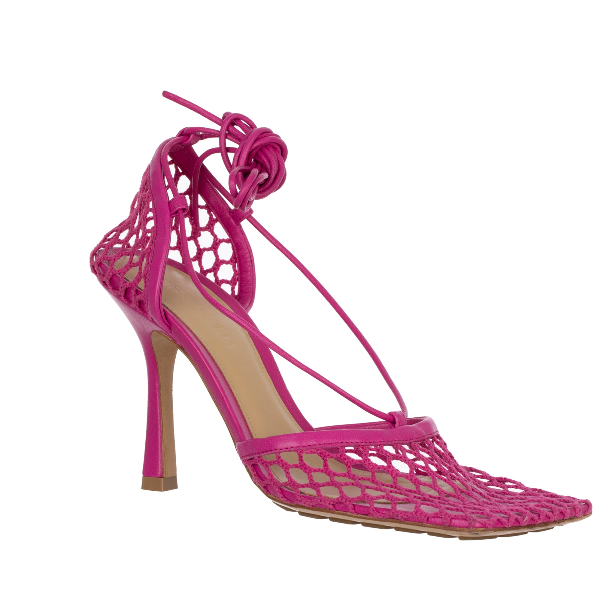 Bottega Veneta Fuchsia Lace-up Leather-trimmed Mesh Pumps 37 IT