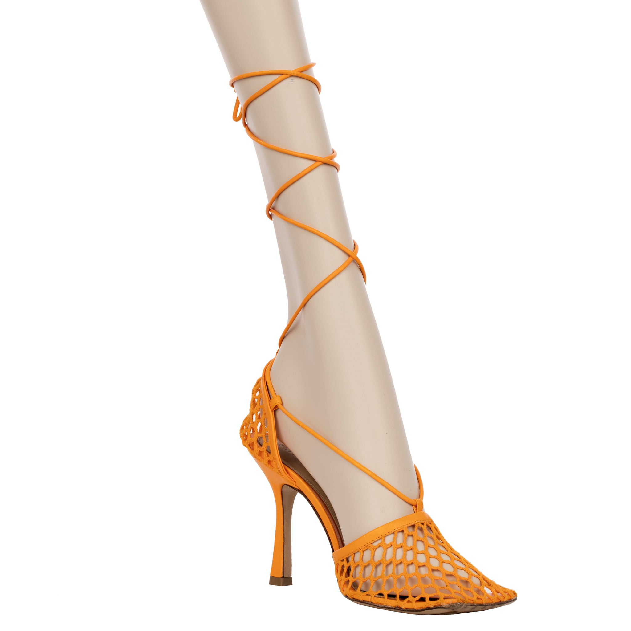 Bottega Veneta Orange Lace-up Leather-trimmed Mesh Pumps 37 IT