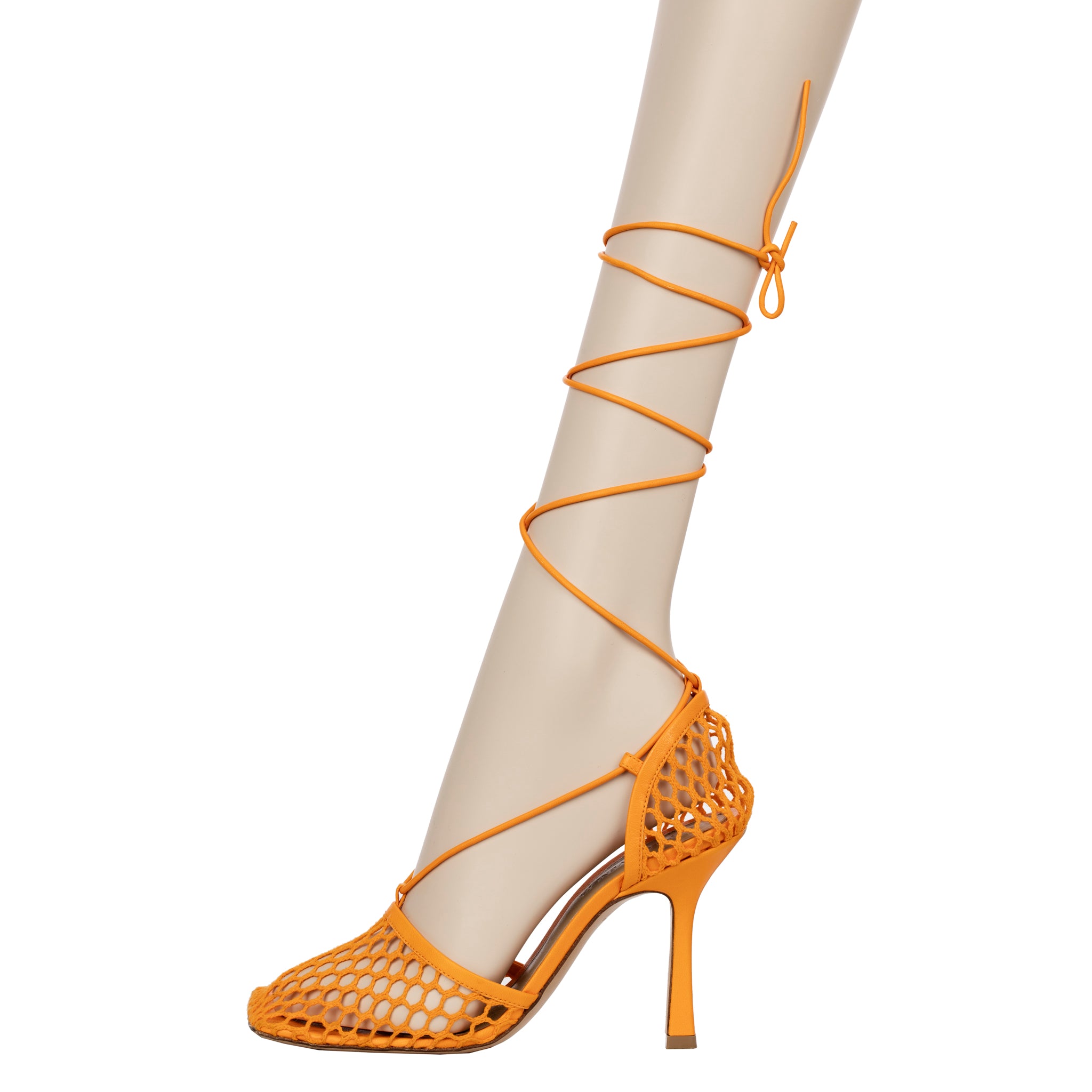 Bottega Veneta Orange Lace-up Leather-trimmed Mesh Pumps 37 IT