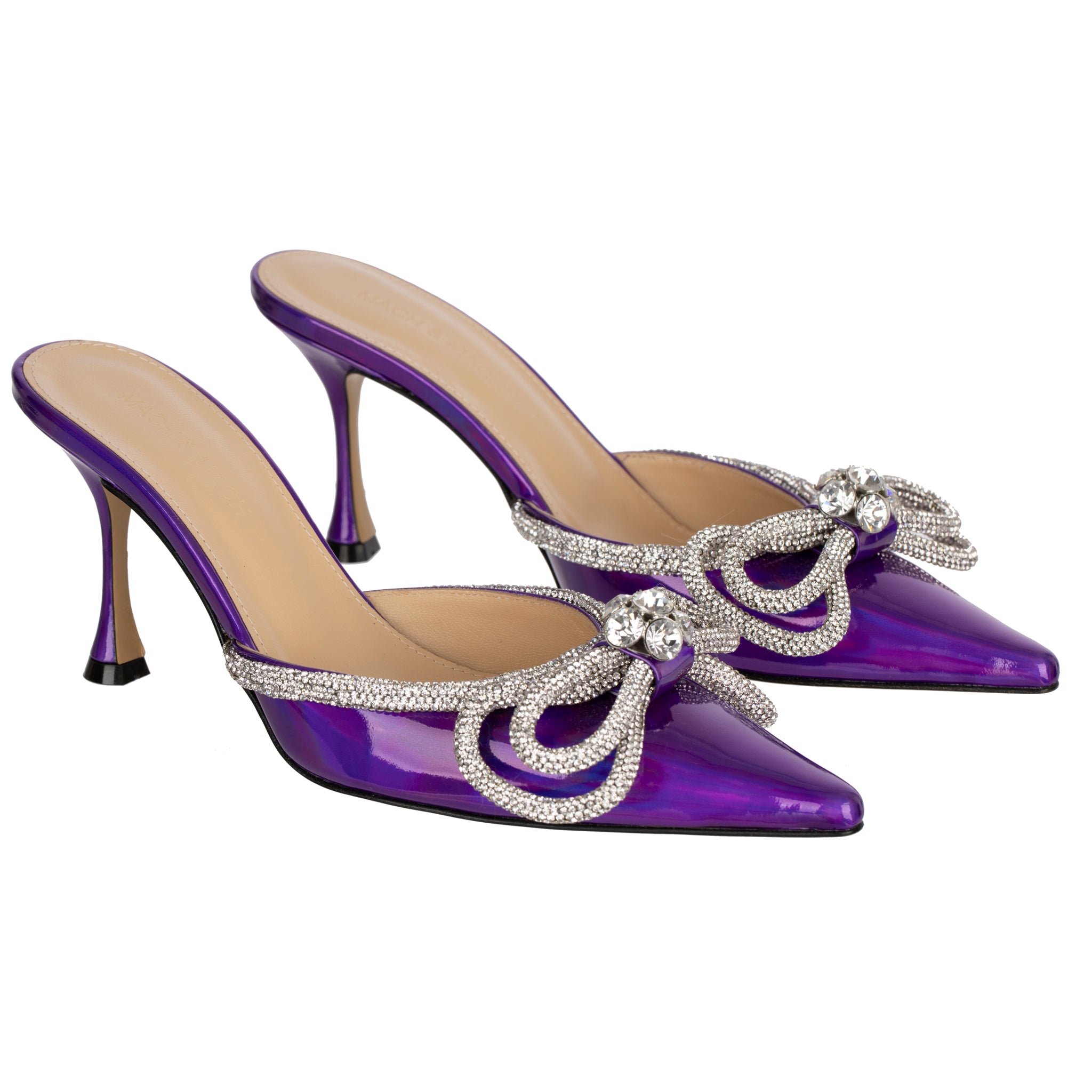 Mach & Mach Kitten Heel Iridescent Purple With Crystal Details 38