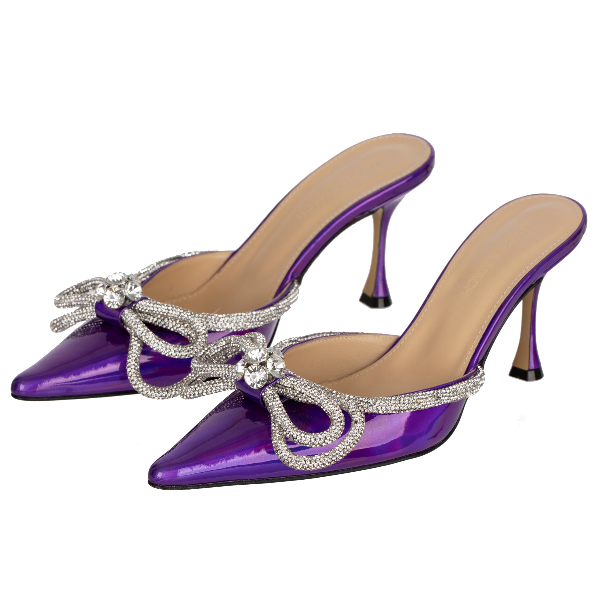 Mach & Mach Kitten Heel Iridescent Purple With Crystal Details 38