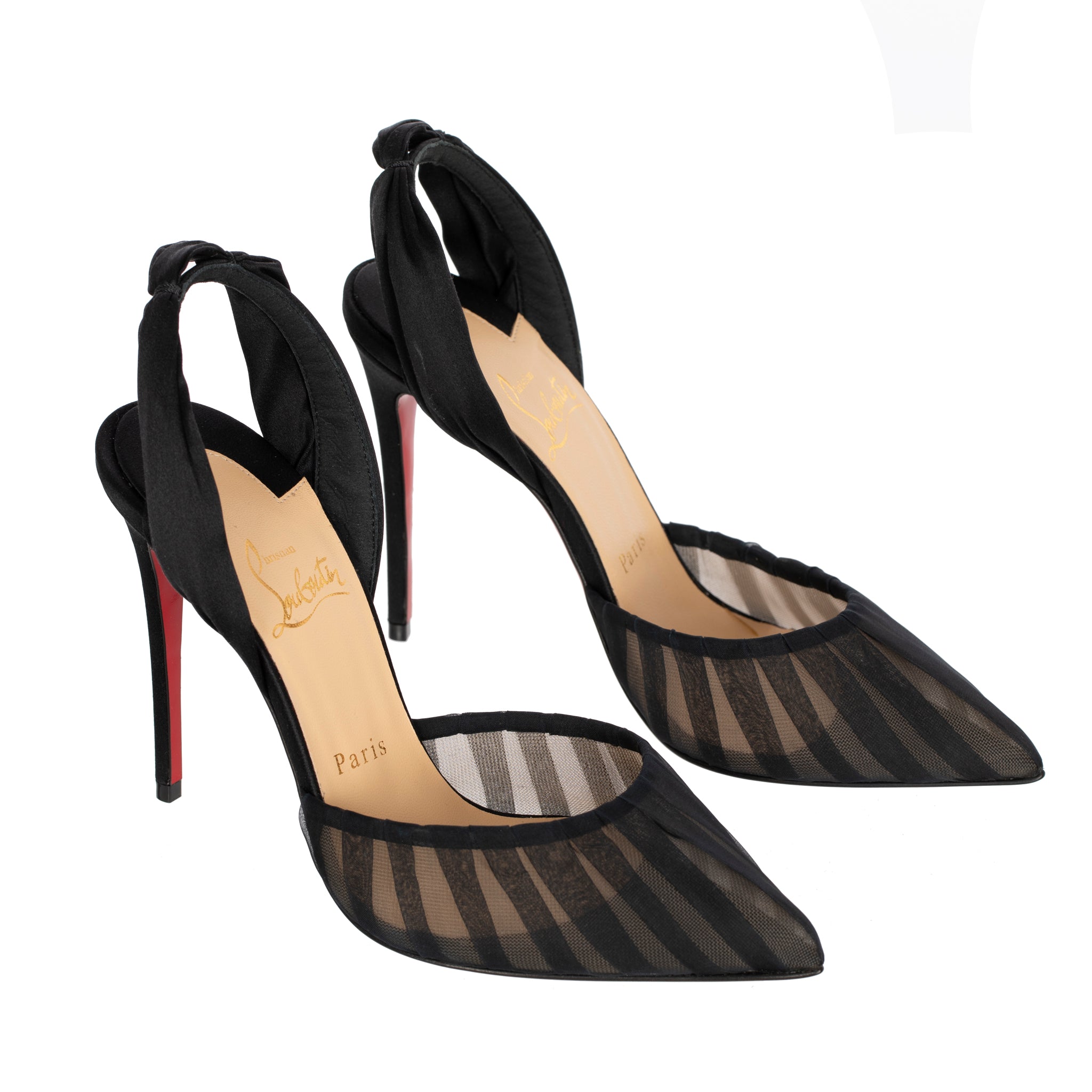 Christian Louboutin Black Slingback Mesh Pumps 37.5