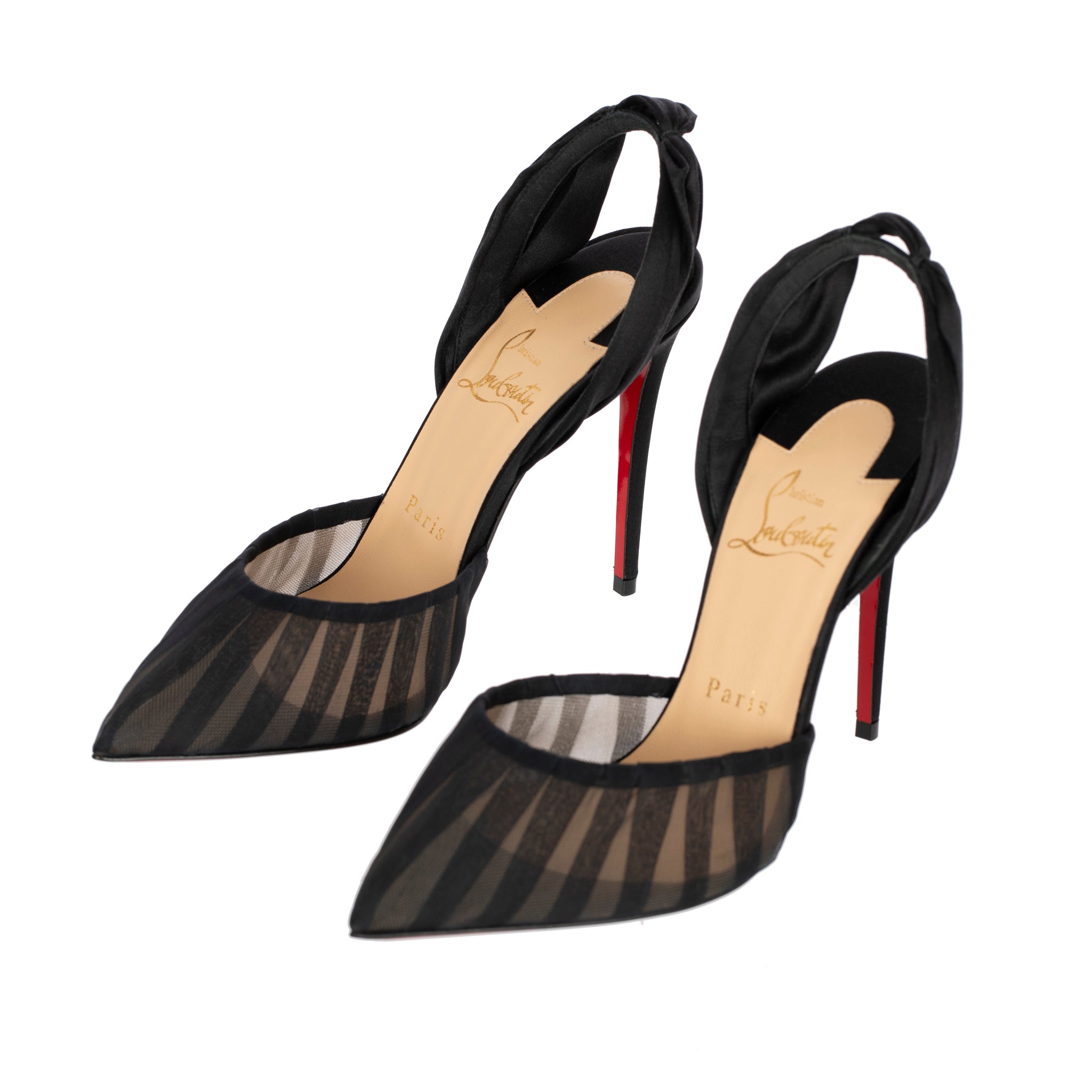 Christian Louboutin Black Slingback Mesh Pumps 37.5