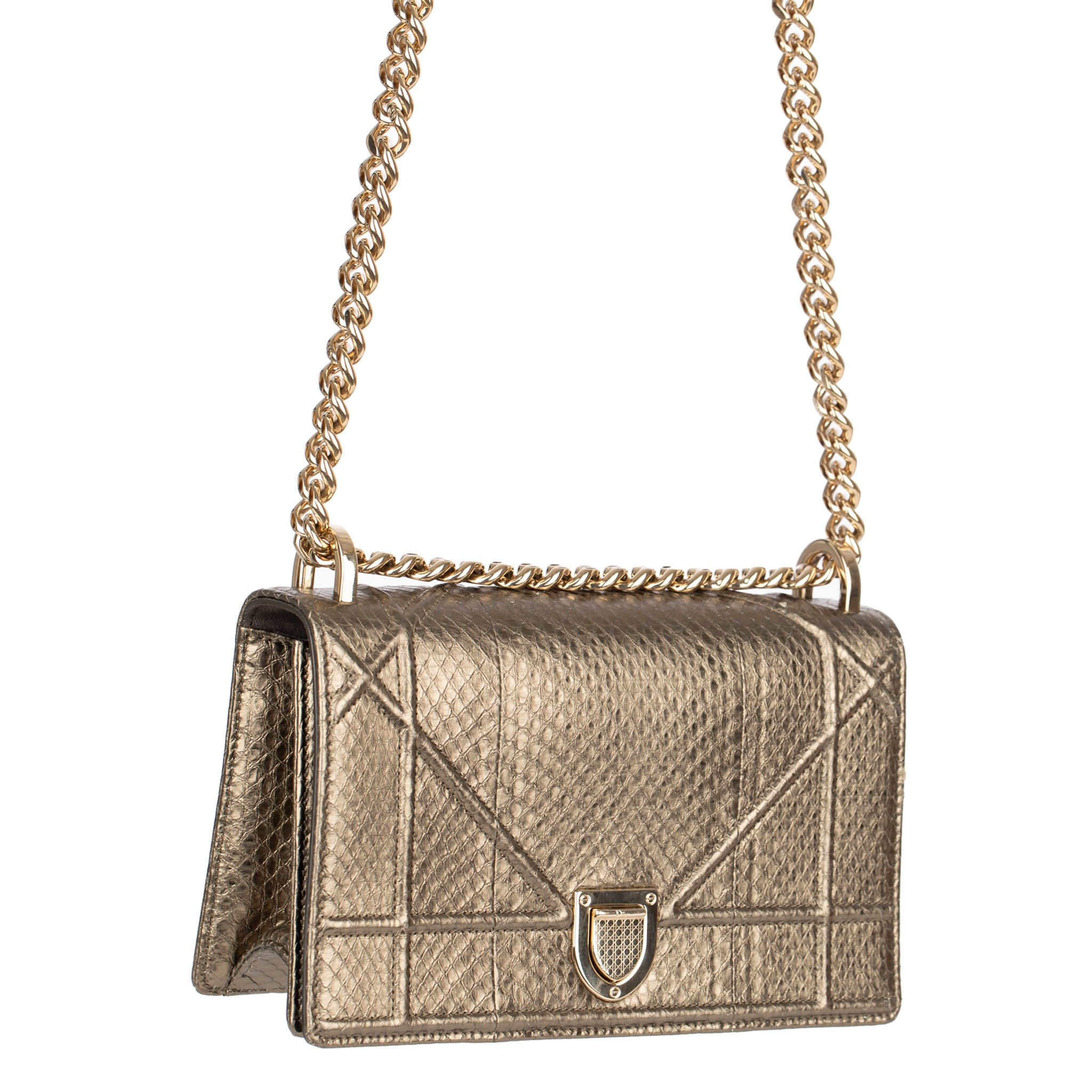 Christian Dior Metallic Bronze Python Leather Diorama With  Gold Tone Hardware