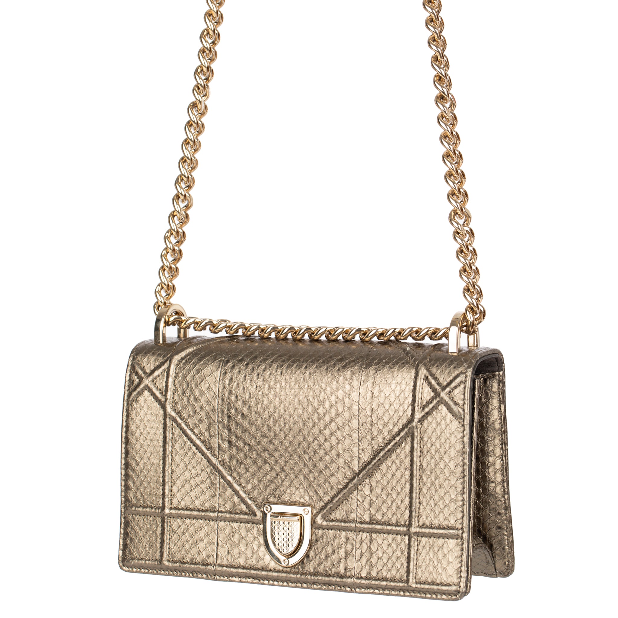 Christian Dior Metallic Bronze Python Leather Diorama With  Gold Tone Hardware