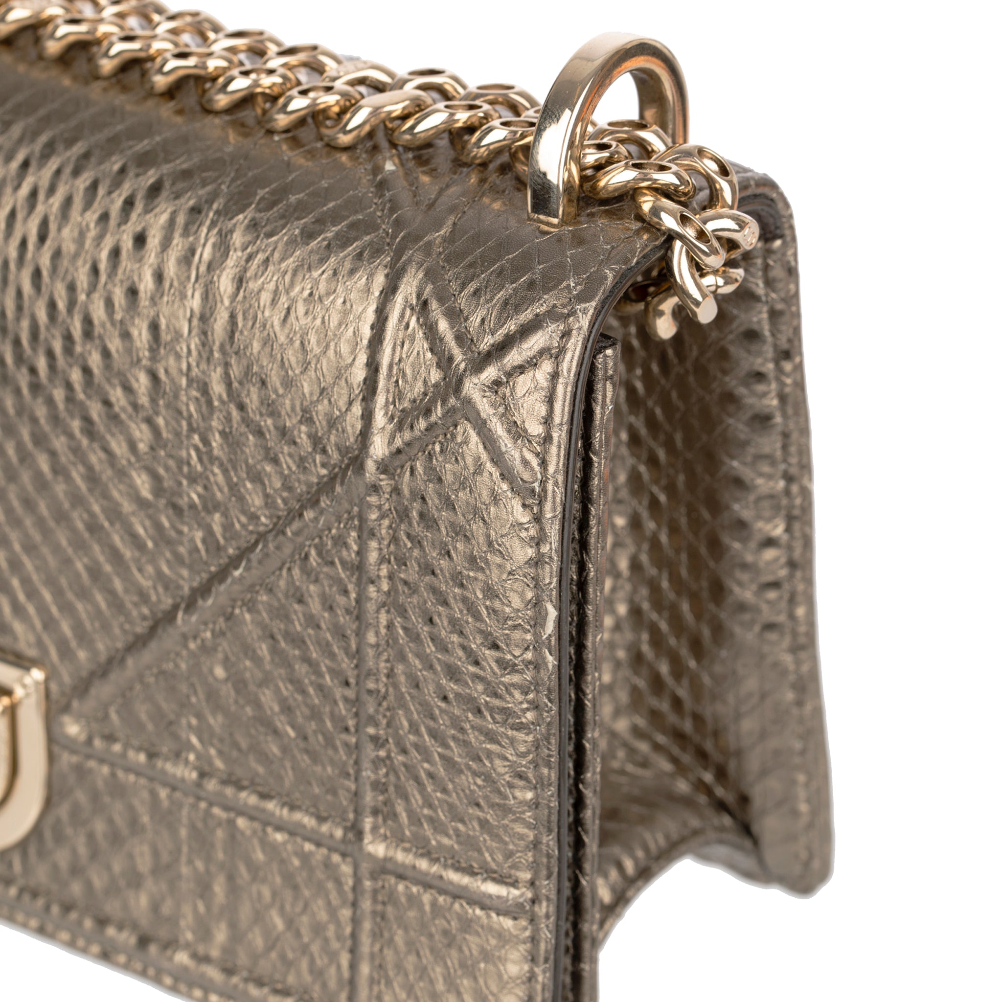 Christian Dior Metallic Bronze Python Leather Diorama With  Gold Tone Hardware