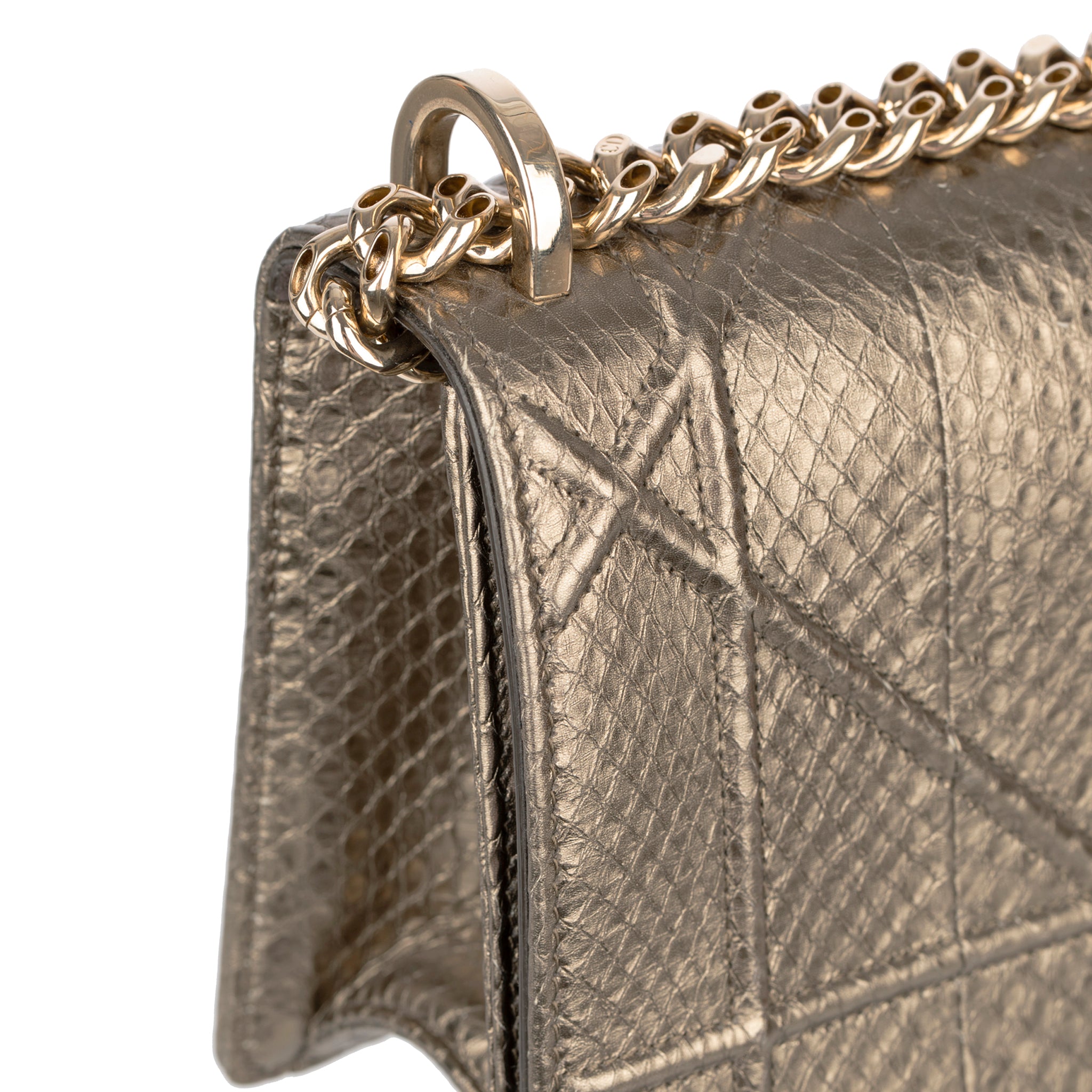 Christian Dior Metallic Bronze Python Leather Diorama With  Gold Tone Hardware