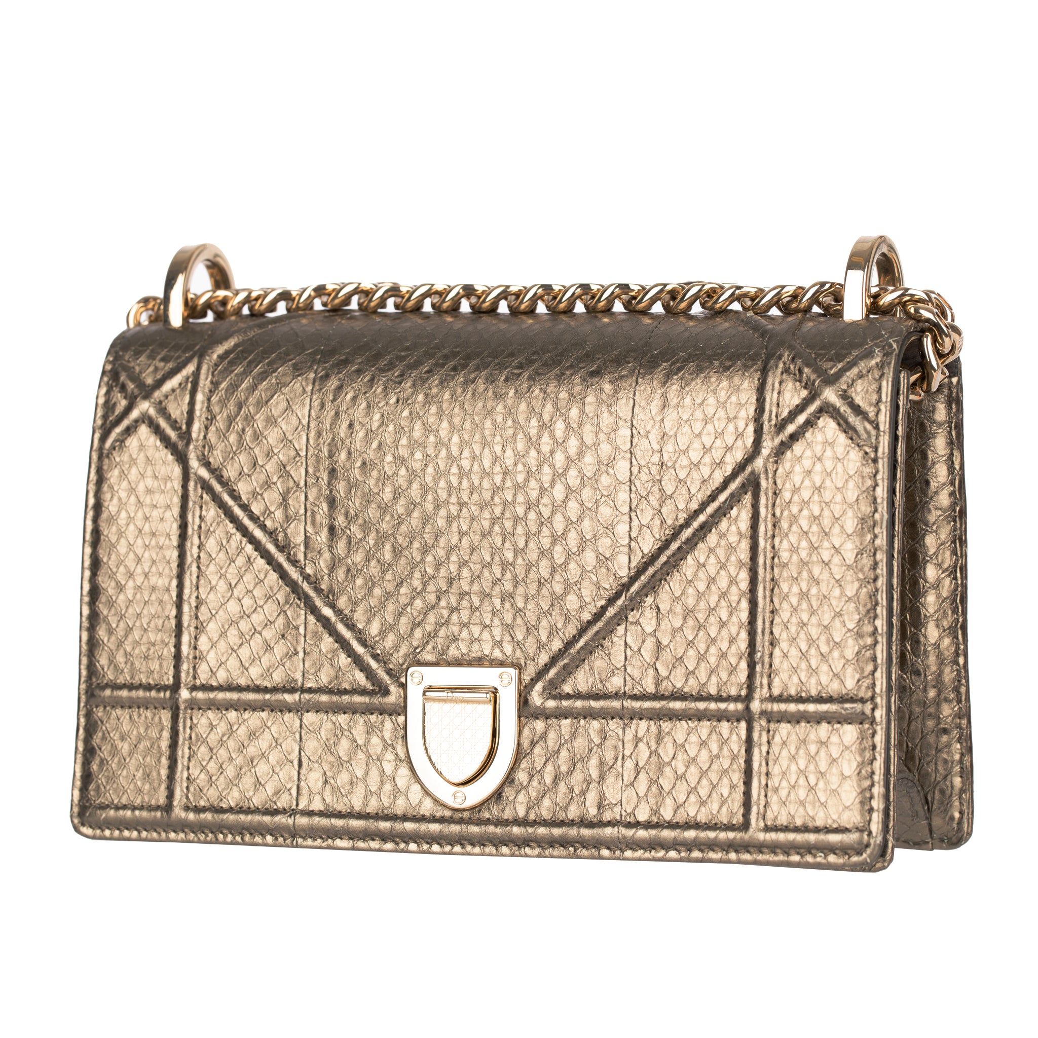 Christian Dior Metallic Bronze Python Leather Diorama With  Gold Tone Hardware