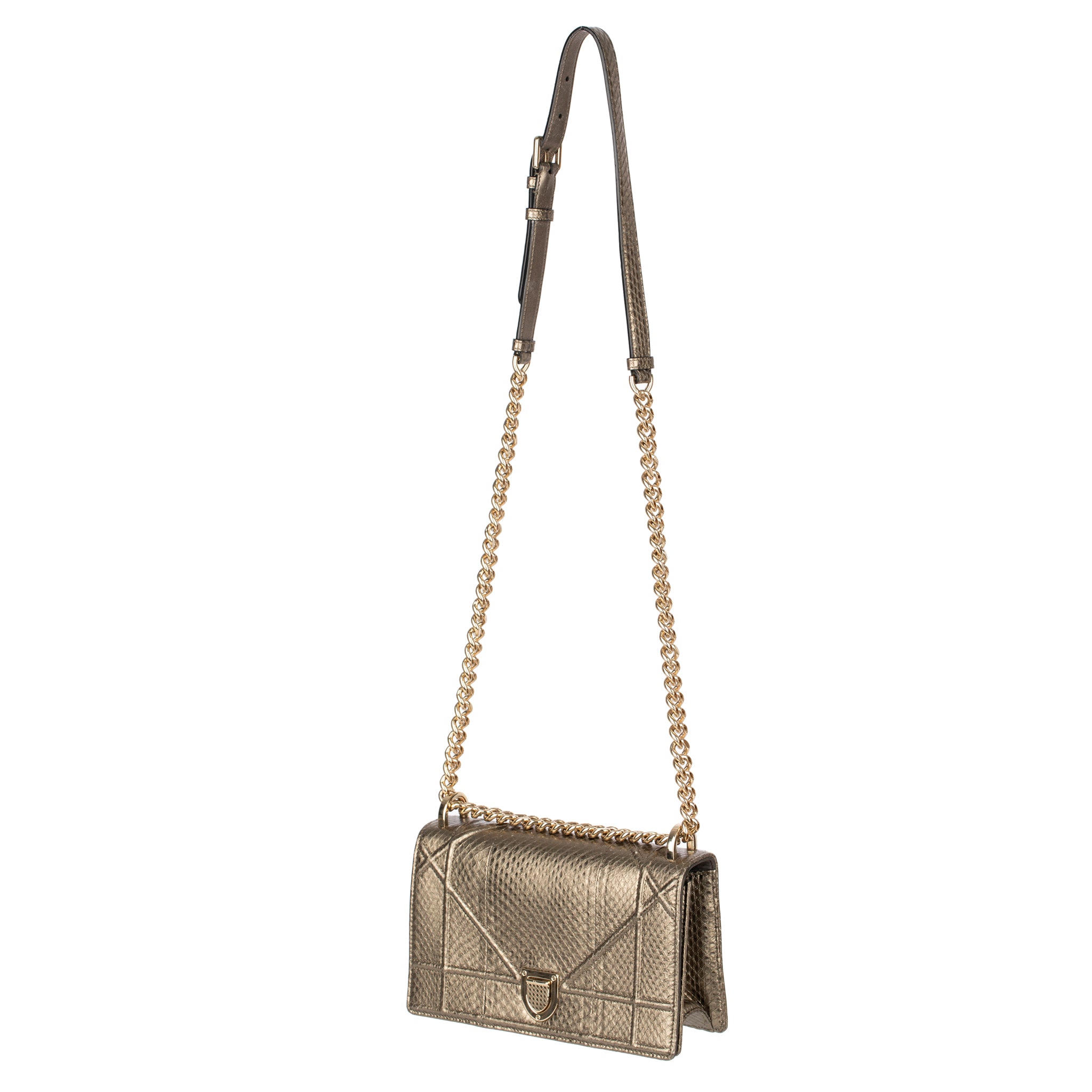 Christian Dior Metallic Bronze Python Leather Diorama With  Gold Tone Hardware