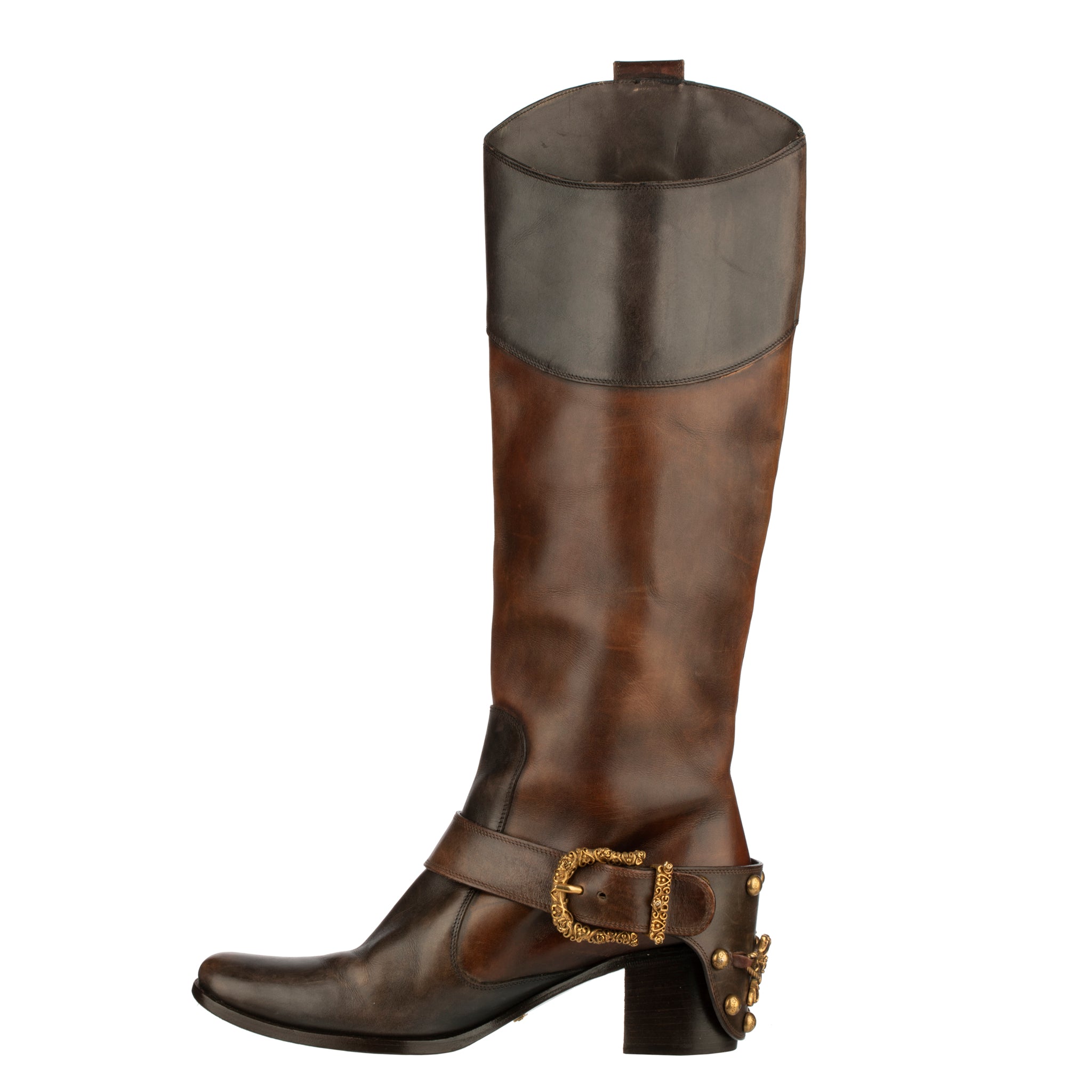 Dolce & Gabbana Brown Leather Cowboy Boots 39 IT