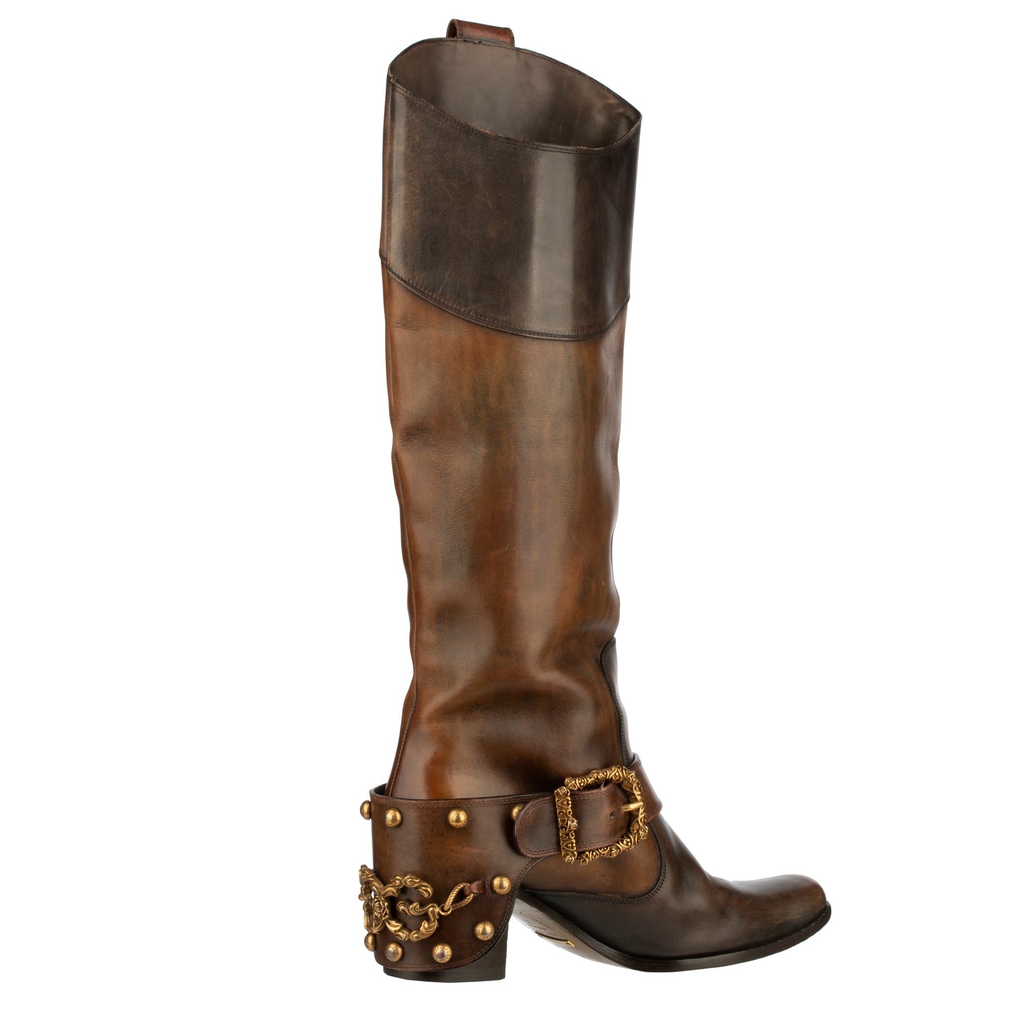 Dolce & Gabbana Brown Leather Cowboy Boots 39 IT