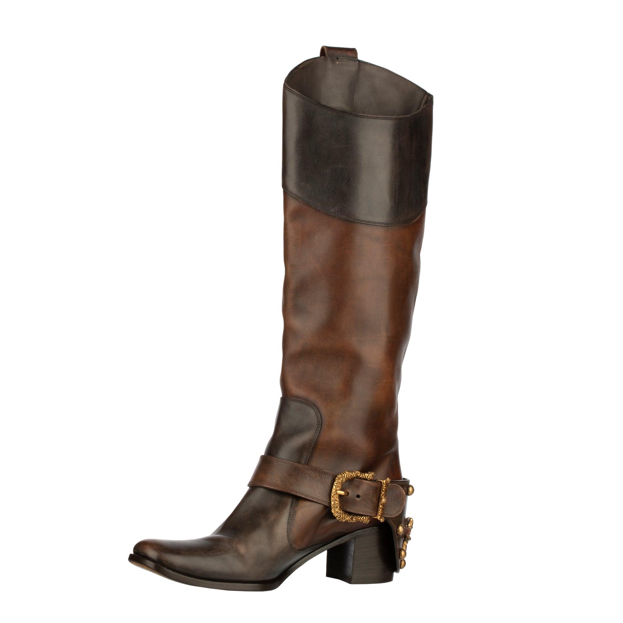 Dolce & Gabbana Brown Leather Cowboy Boots 39 IT