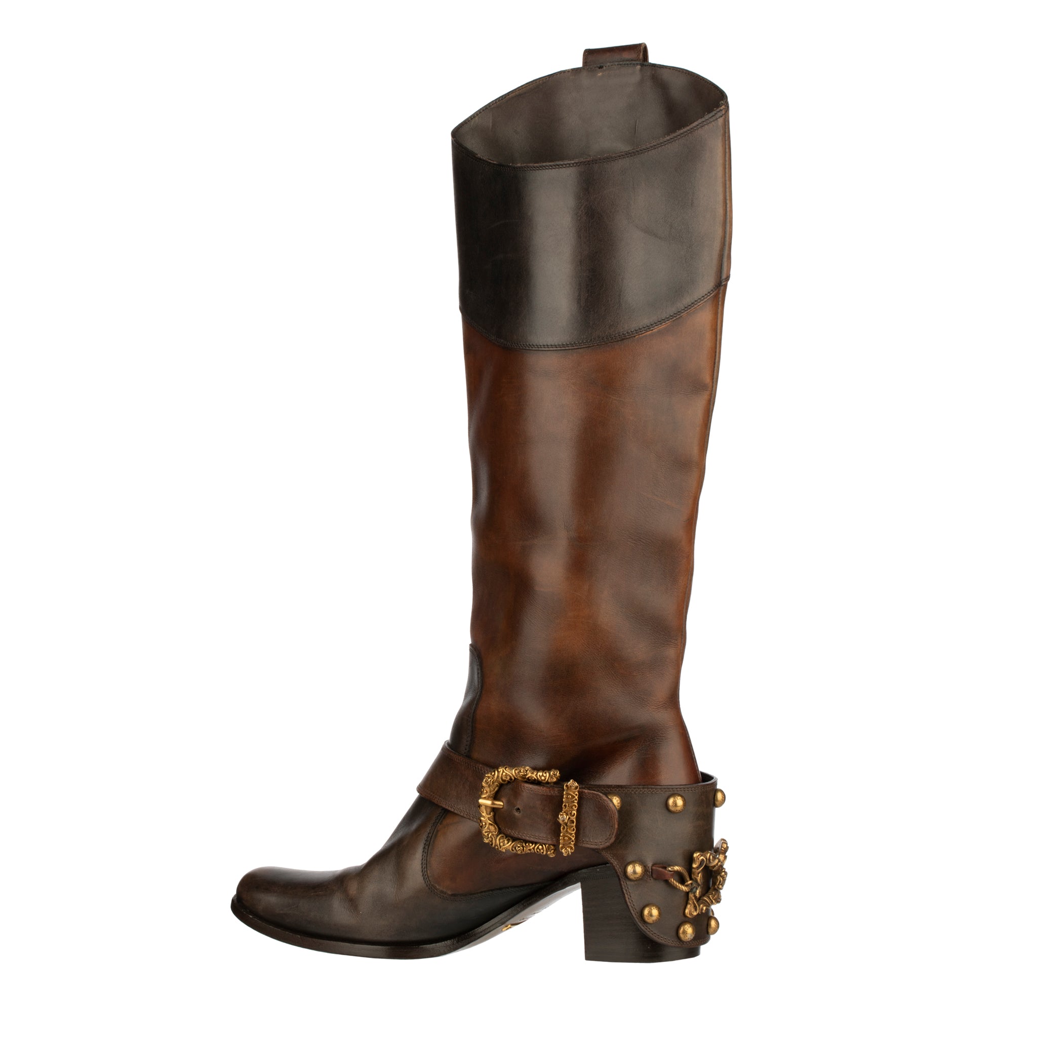 Dolce & Gabbana Brown Leather Cowboy Boots 39 IT