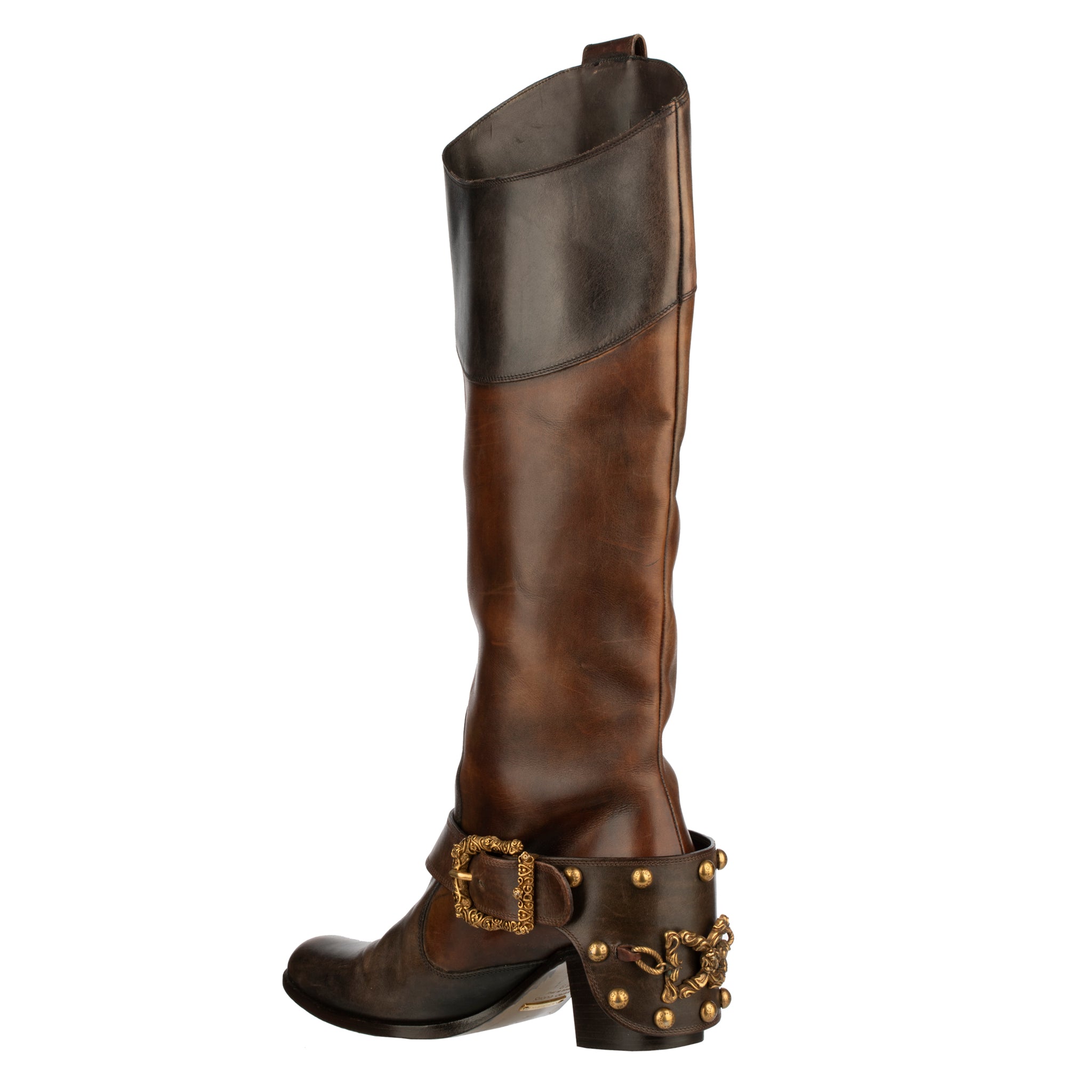 Dolce & Gabbana Brown Leather Cowboy Boots 39 IT