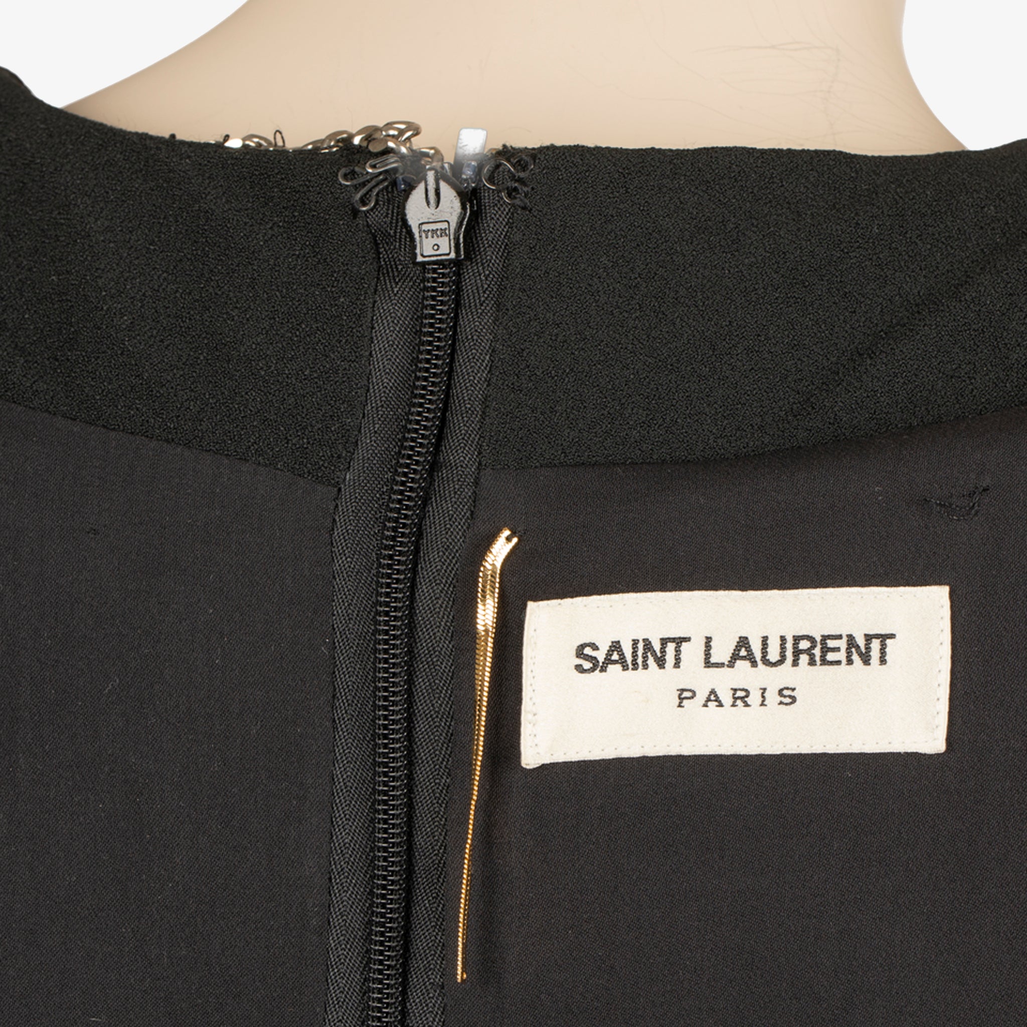 Saint Laurent Black Velvet Mini Dress with Silver Chain Trim - 36 FR
