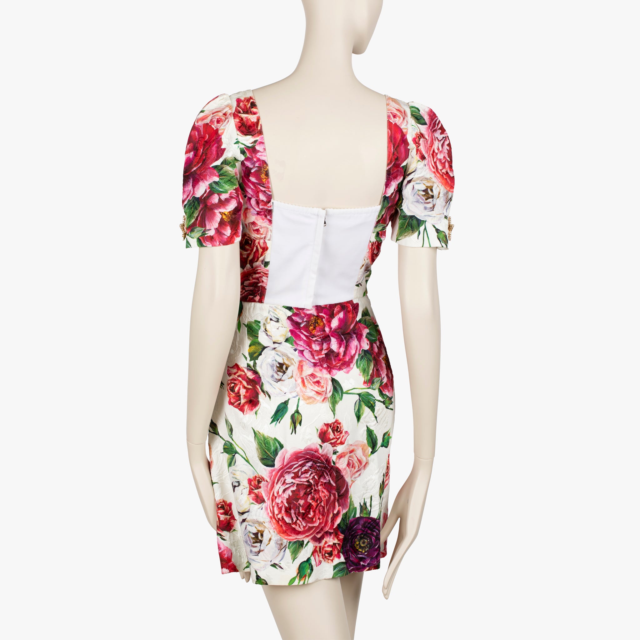 Dolce & Gabbana Floral Jacquard Mini Dress with Star Brooch Details - Size 42 IT