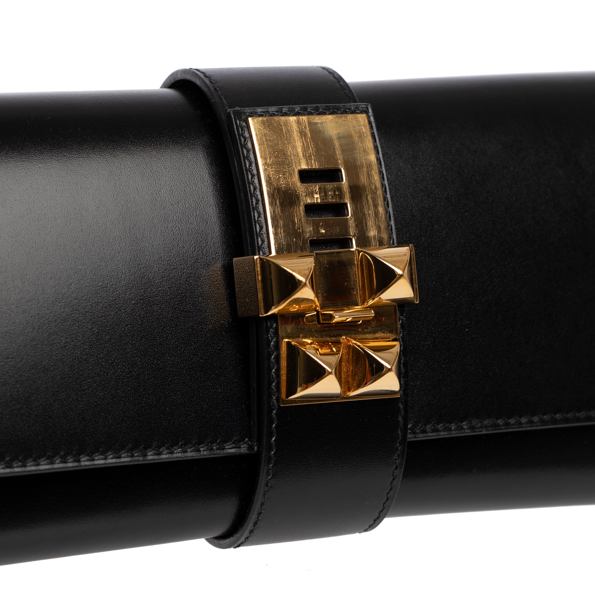 Hermes Medor Clutch Black Box Leather Gold Hardware