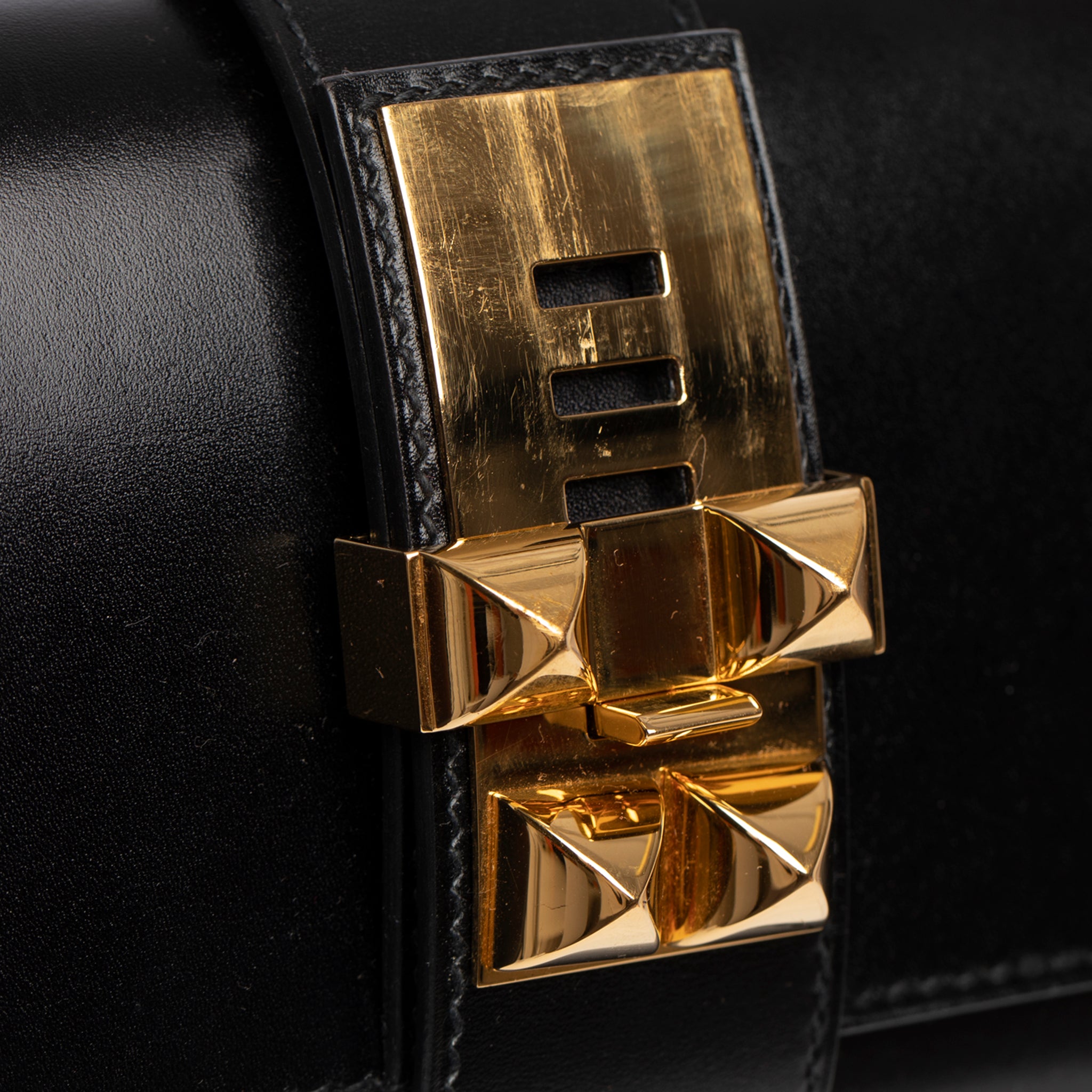 Hermes Medor Clutch Black Box Leather Gold Hardware