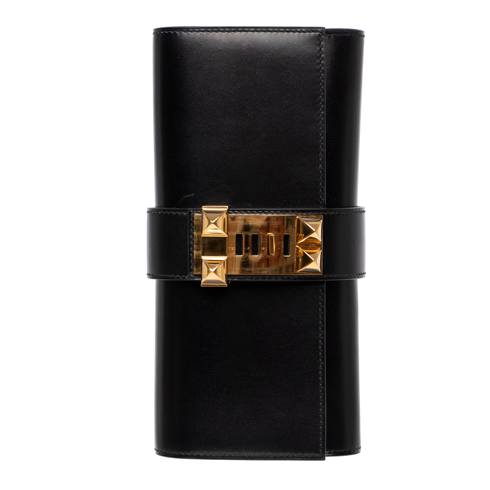 Hermes Medor Clutch Black Box Leather Gold Hardware