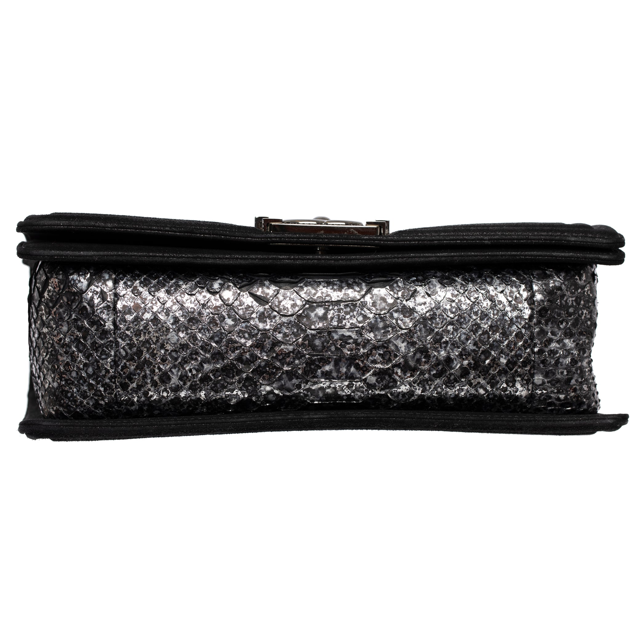 Chanel Silver Python Leather & Black Metallic Goatskin Leather Medium Le Boy Ruthenium Hardware