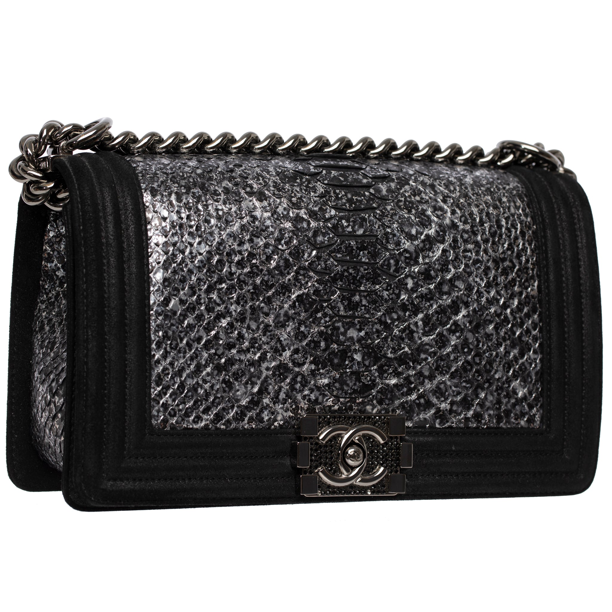 Chanel boy bag discount black and silver