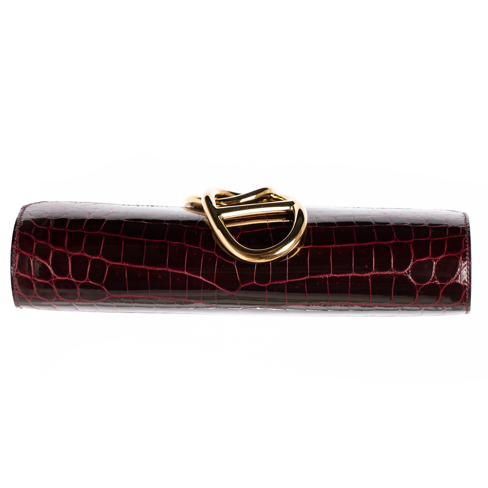 Hermes Egee Clutch Bordeaux Shiny Niloticus Crocodile Gold Hardware