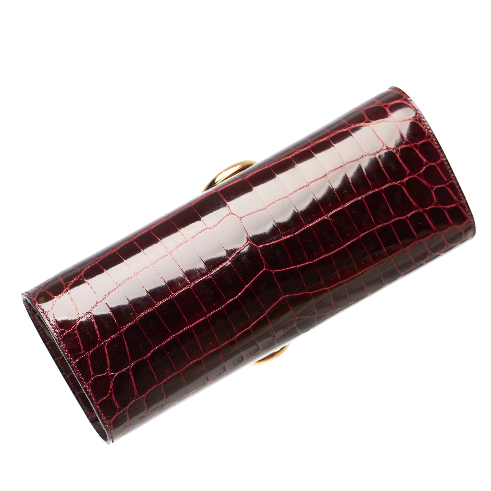 Hermes Egee Clutch Bordeaux Shiny Niloticus Crocodile Gold Hardware