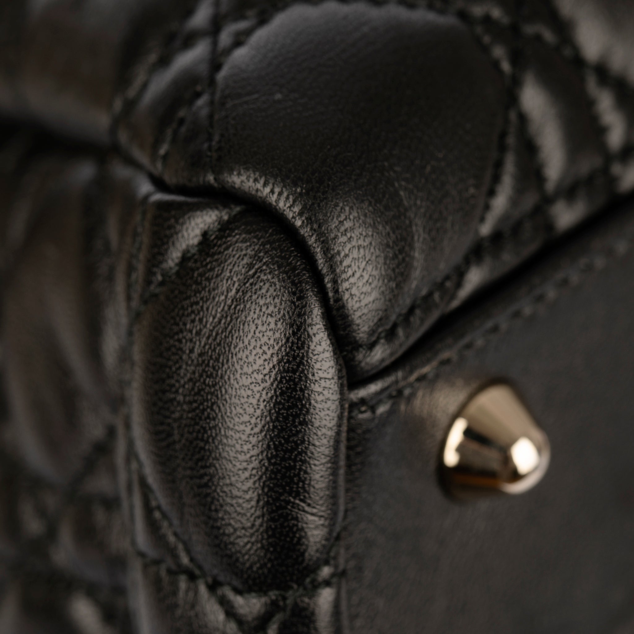 Christian Dior Black Quilted Lambskin Cannage Tote Champagne Tone Hardware