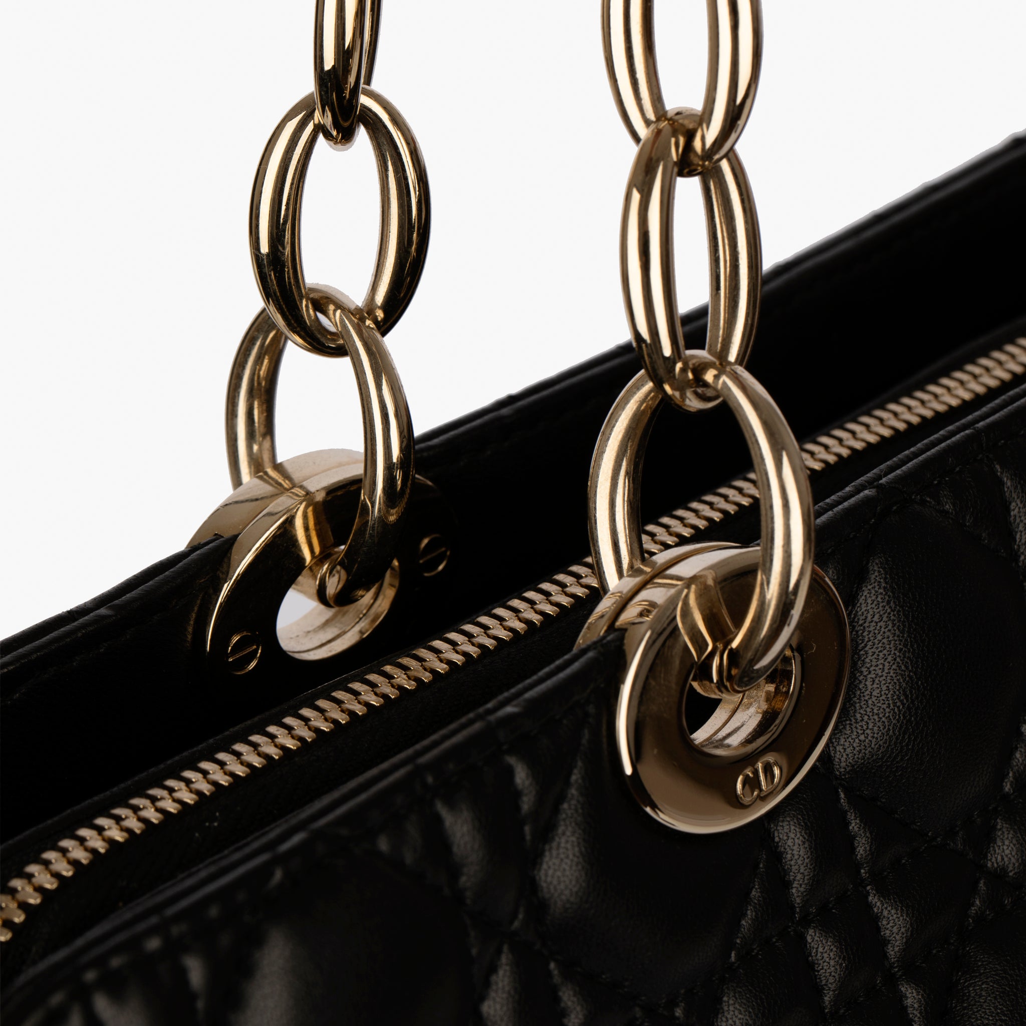 Christian Dior Black Quilted Lambskin Cannage Tote Champagne Tone Hardware