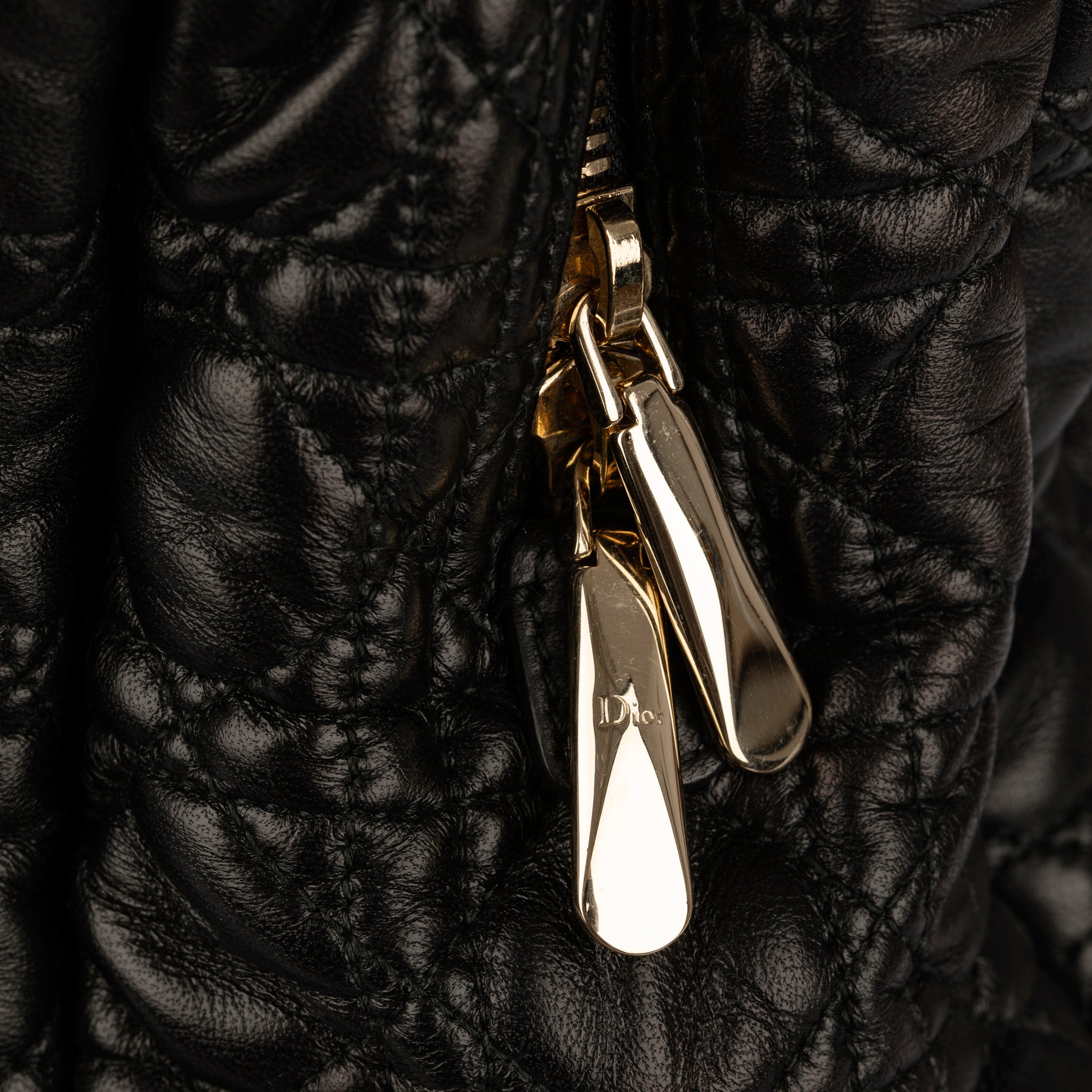 Christian Dior Black Quilted Lambskin Cannage Tote Champagne Tone Hardware