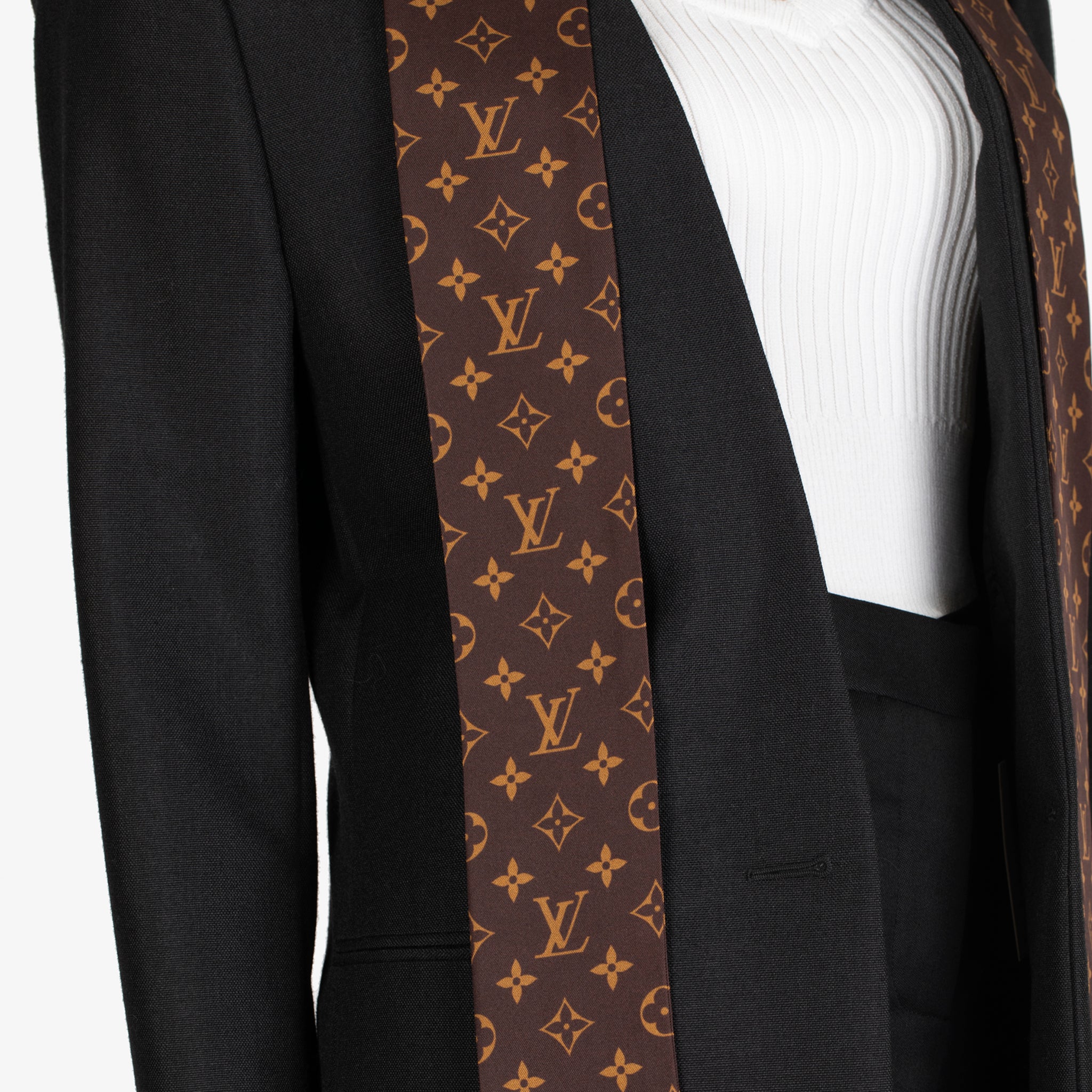 Louis Vuitton Black Tailored Blazer with Removable Monogram Scarf – Size 36