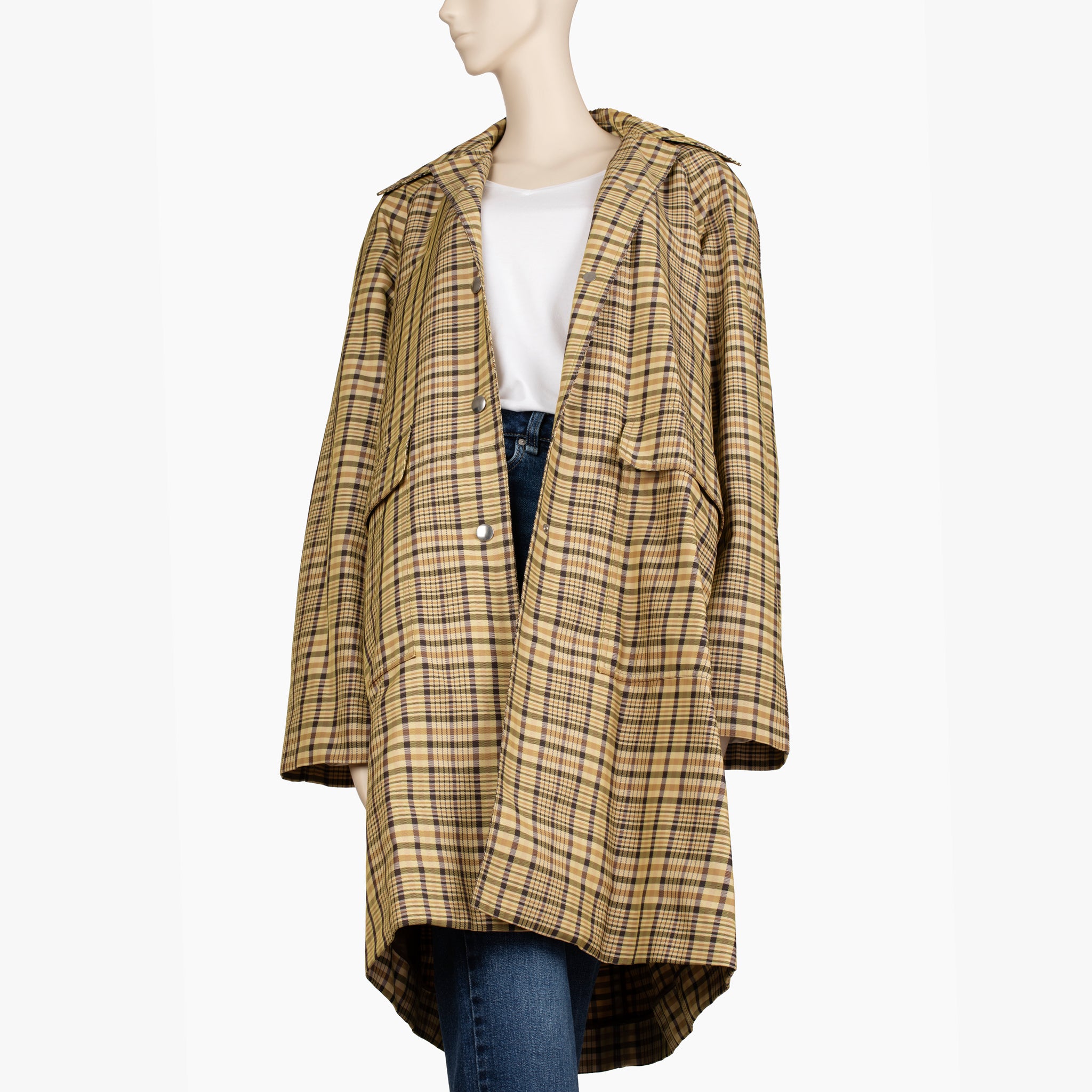 Céline Oversized Plaid Coat with Snap Closures - Size 40