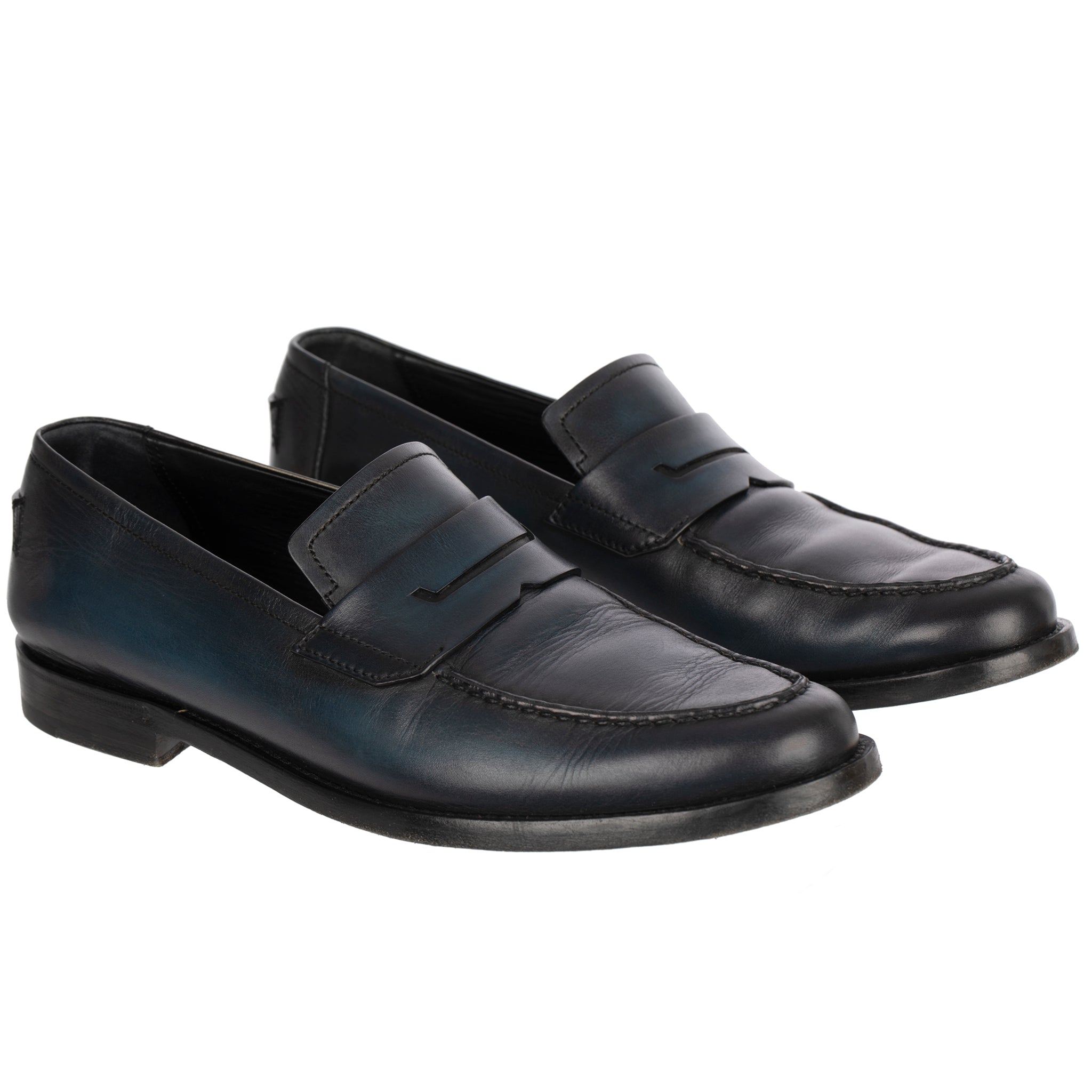 Berluti Paris Mens Black & Blue Leather Loafers 8.5