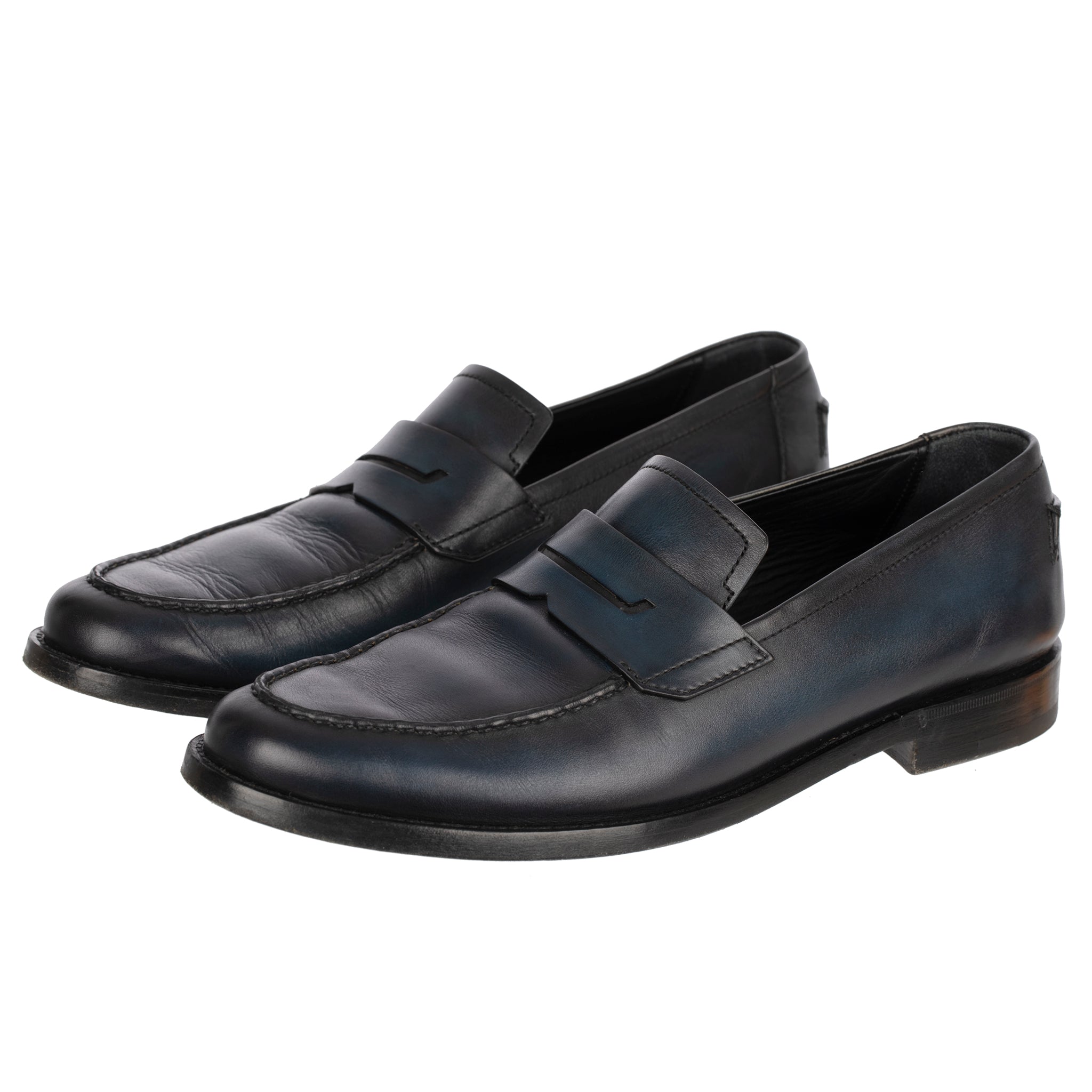 Berluti Paris Mens Black & Blue Leather Loafers 8.5