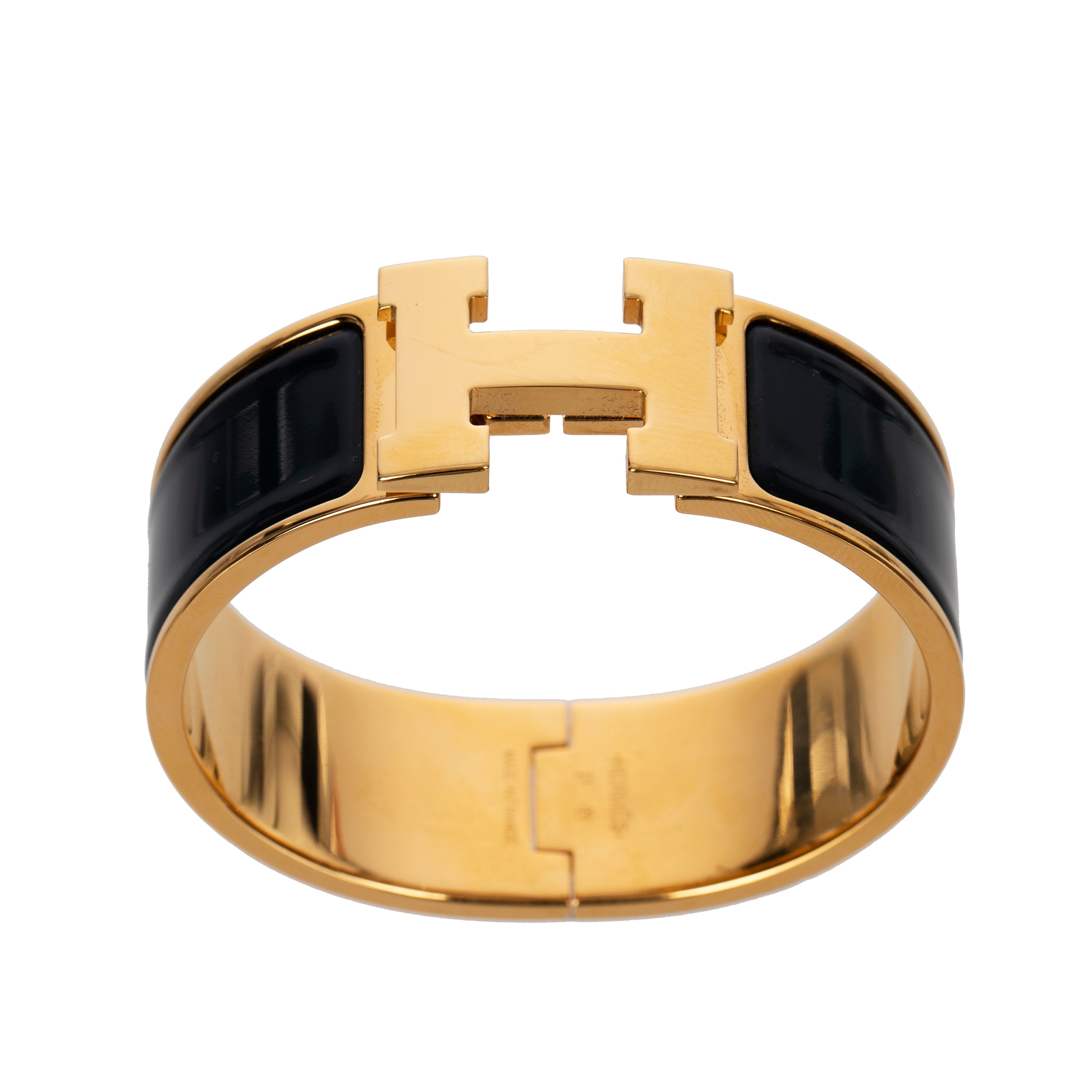 Hermes Clic Clac H Bracelet Navy Enamel & Yellow Gold Hardware